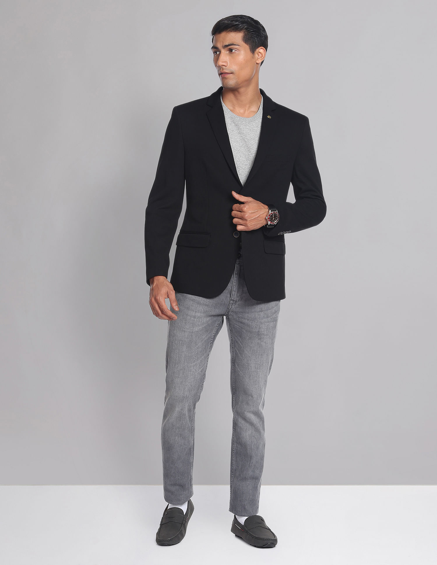 AD by Arvind Textured Slim Fit Knit Edit Blazer