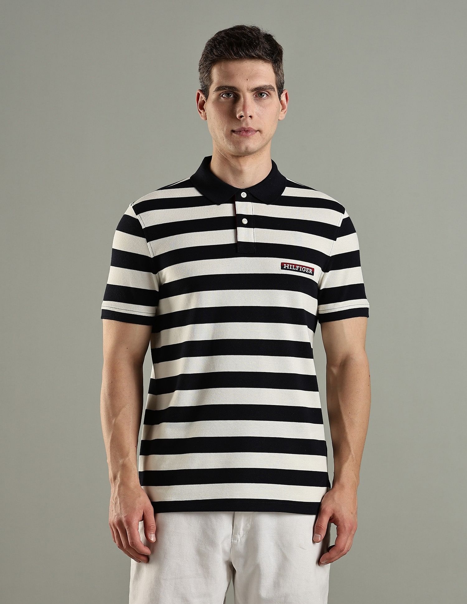 Tommy Hilfiger Striped Regular Fit Cotton Polo T-Shirt