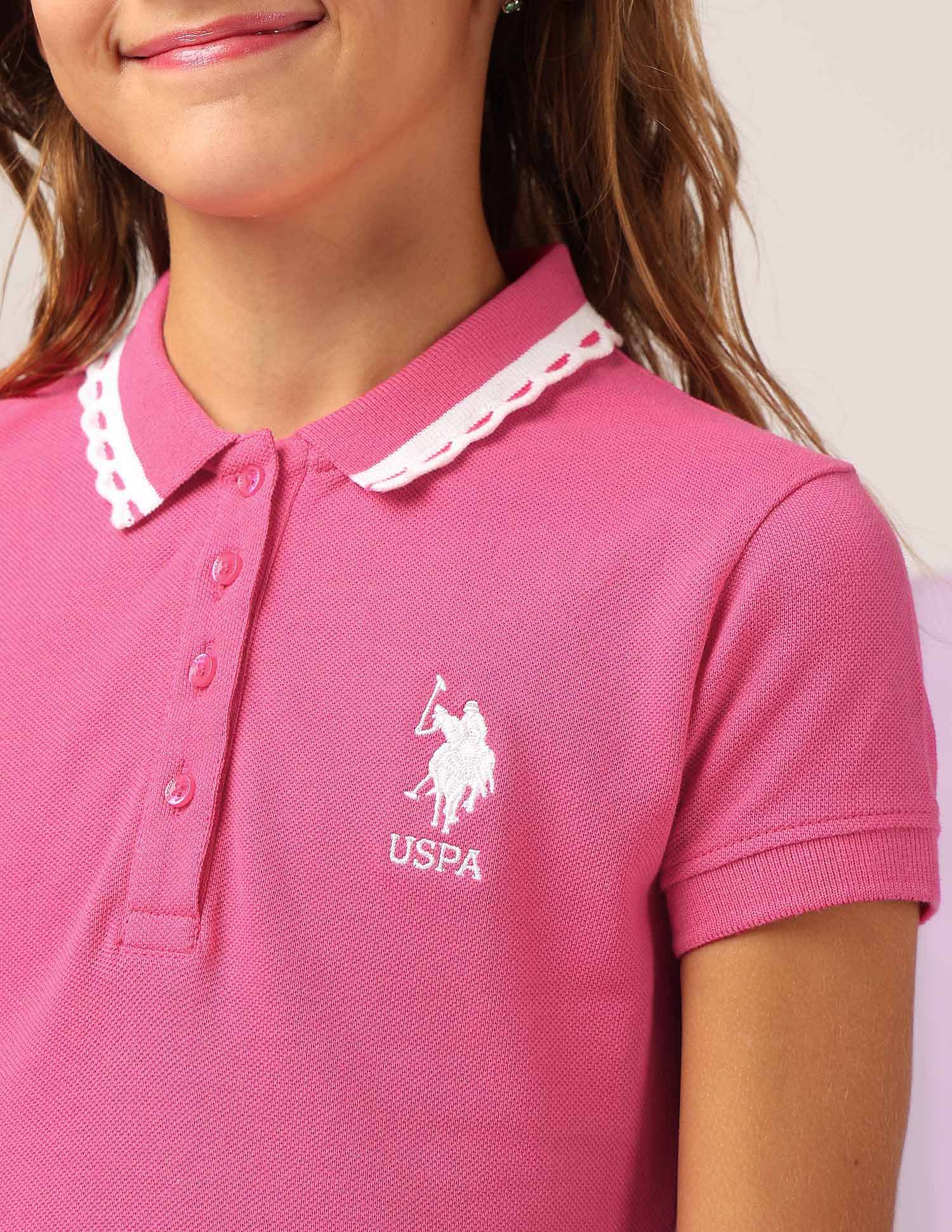 U.S. Polo Assn. Kids Girls Solid Fit And Flare Polo Dress
