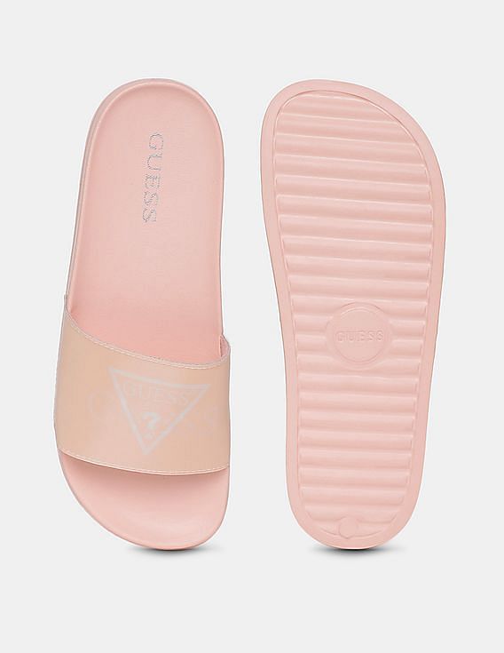 Buy GUESS Women Light Pink Samosa Logo Print Slides NNNOW