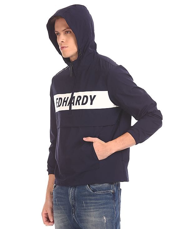 Buy Ed Hardy Men Men Blue Brand Print Sweat Jacket - NNNOW.com