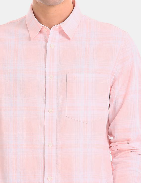 Checks Cotton Soft Pink Slim Fit Shirt, Full Sleeves, Casual Wear at Rs  390/piece in Satara
