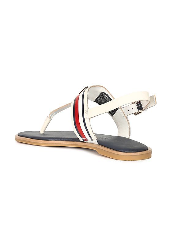 Buy Tommy Hilfiger Women White Corporate Leather T Strap Sandals