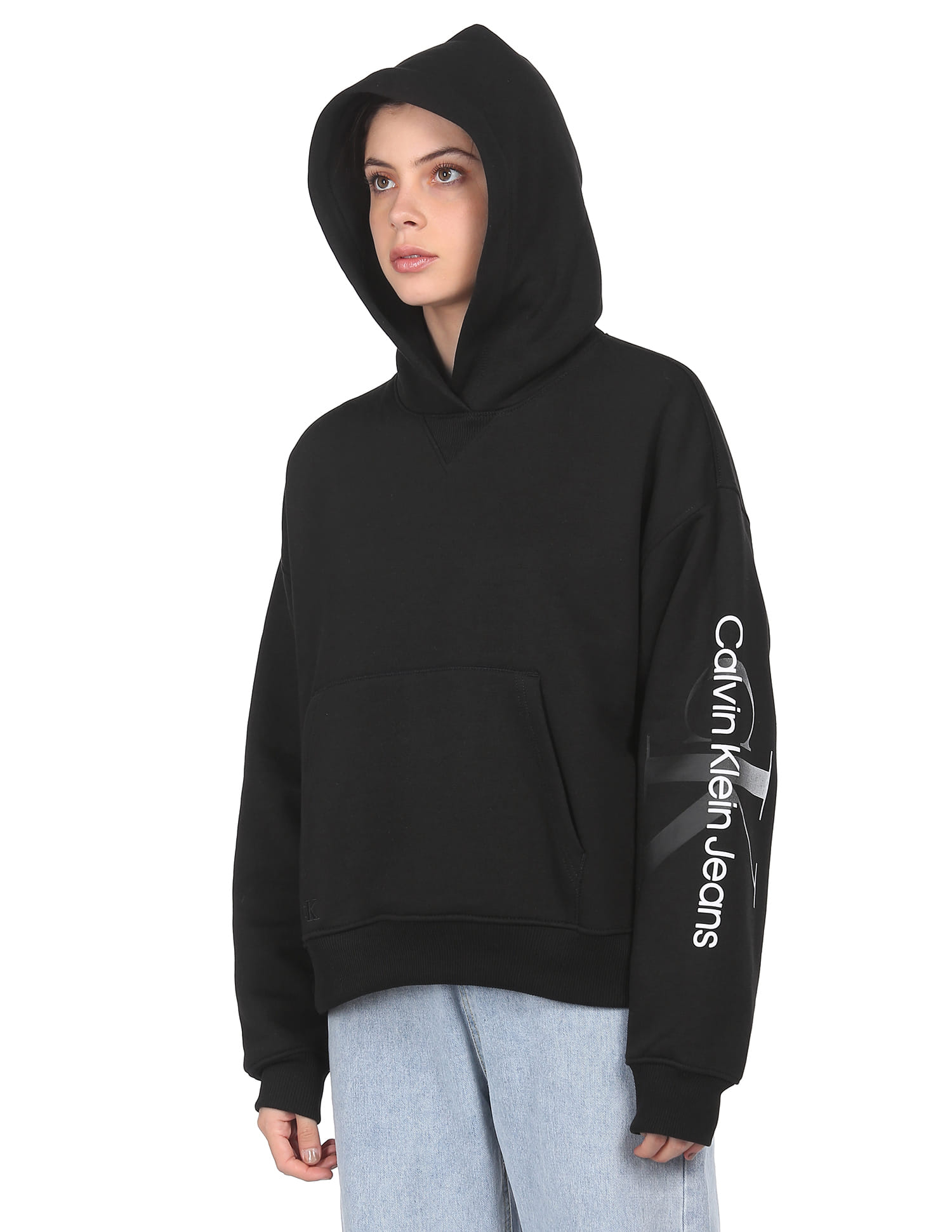 Buy Calvin Klein Jeans Women Black Long Sleeve Solid Hooded