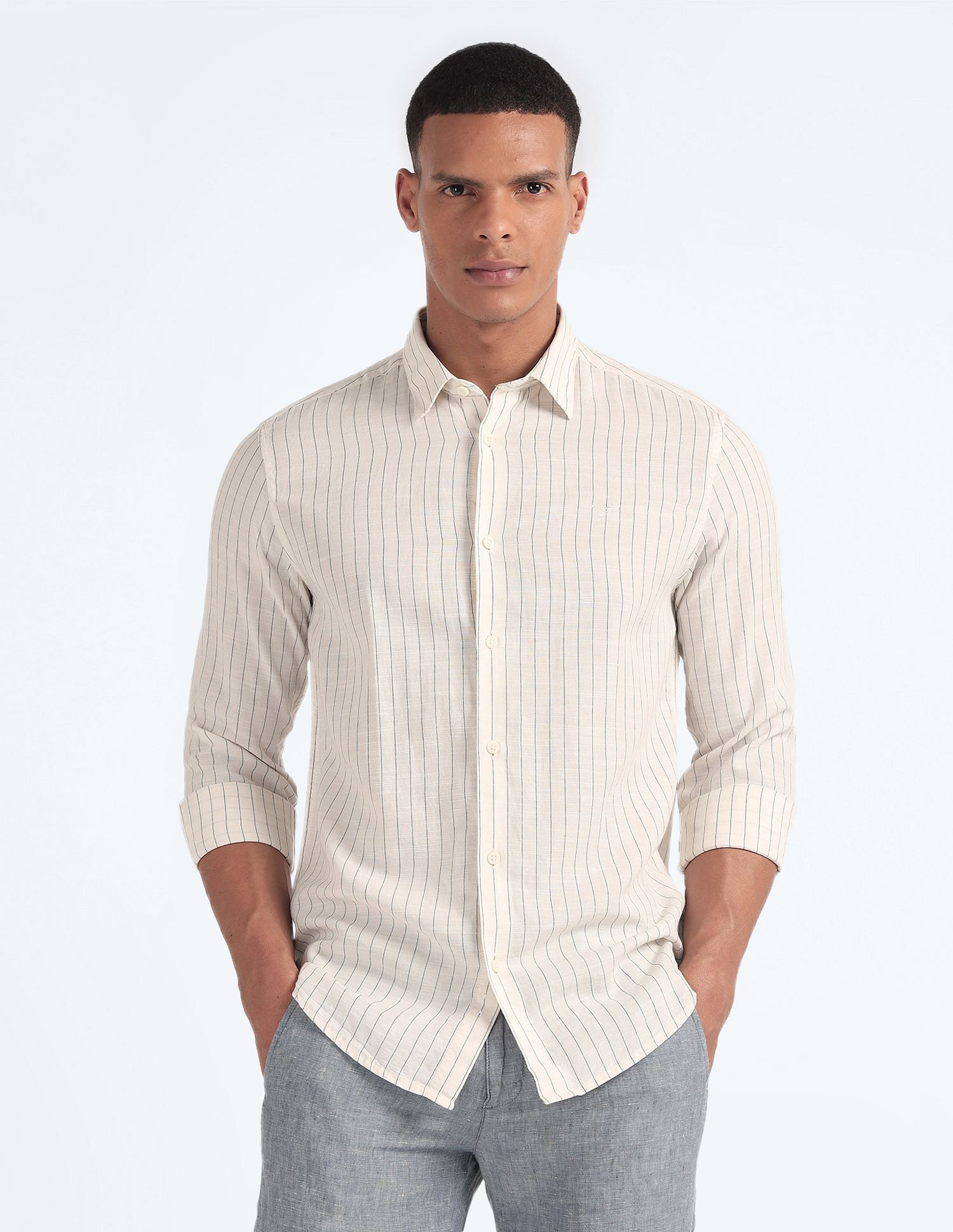 Flying Machine Tencel Hemp Cotton Stripe Shirt