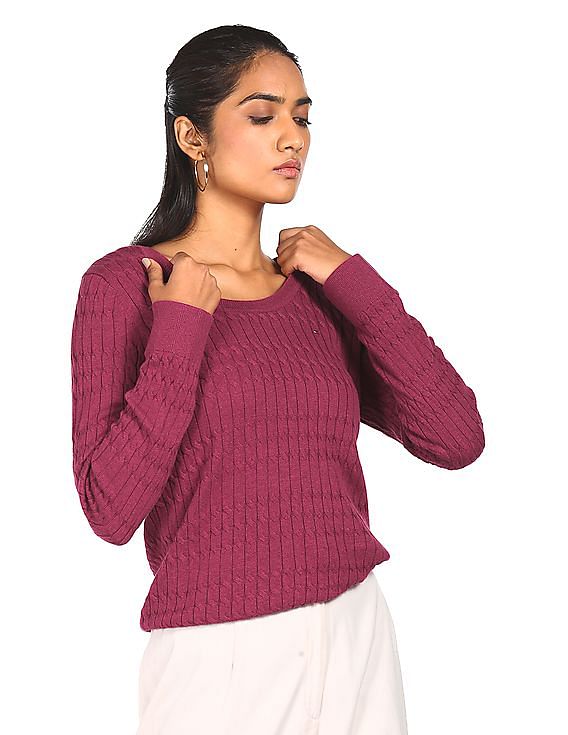 burgundy cable knit jumper womens