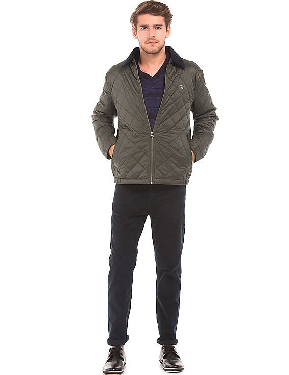 Mens quilted jacket with corduroy collar best sale