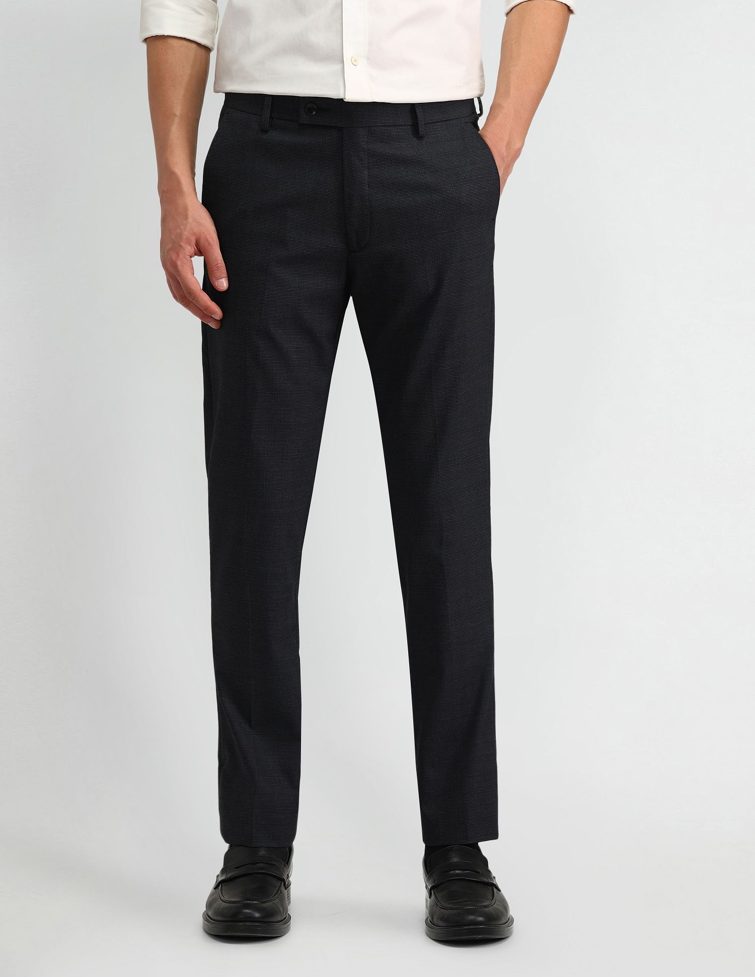 Arrow Solid Dobby Slim Fit Trousers