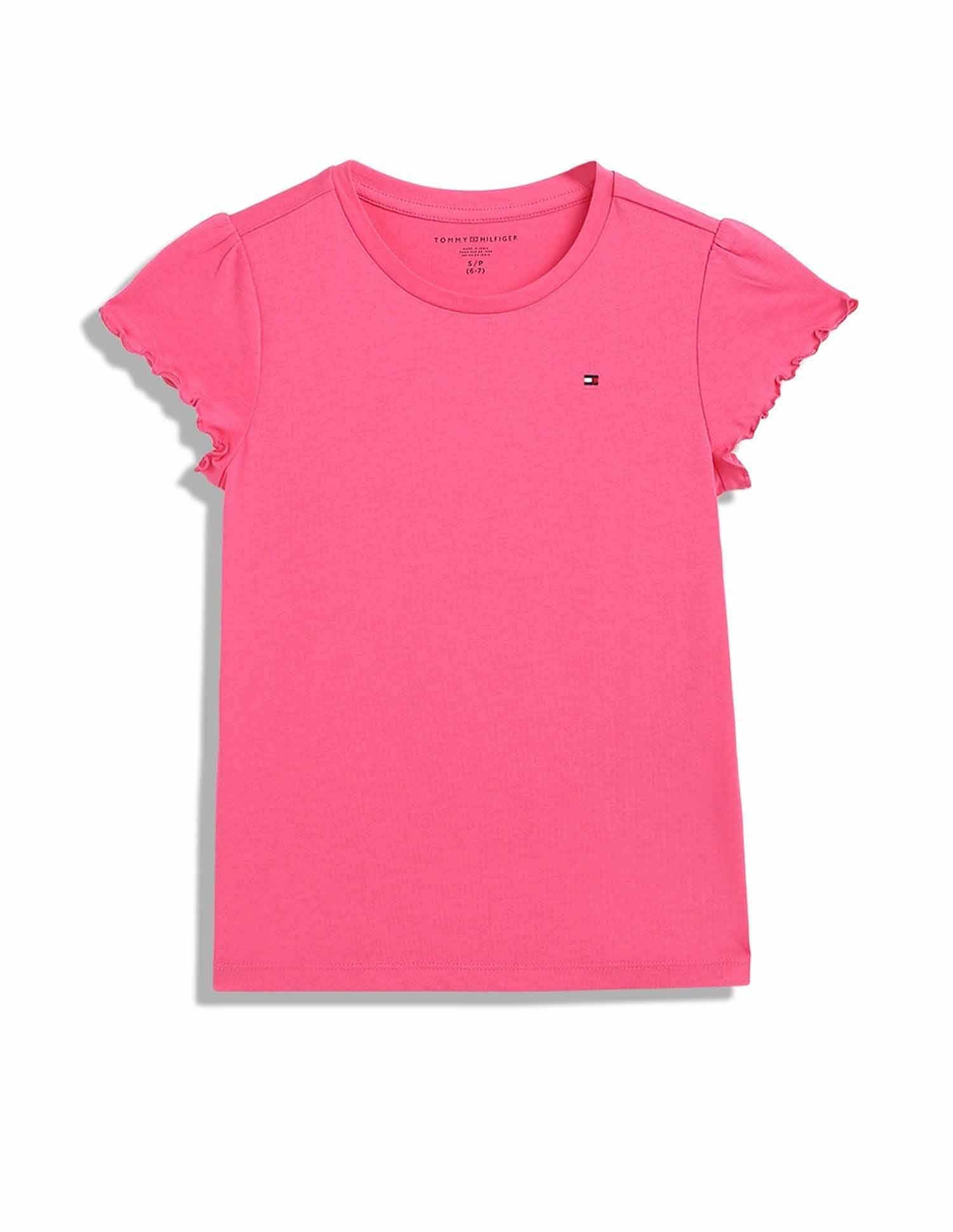 Tommy Hilfiger Kids Girls Solid Regular-Fit Cotton T-Shirt