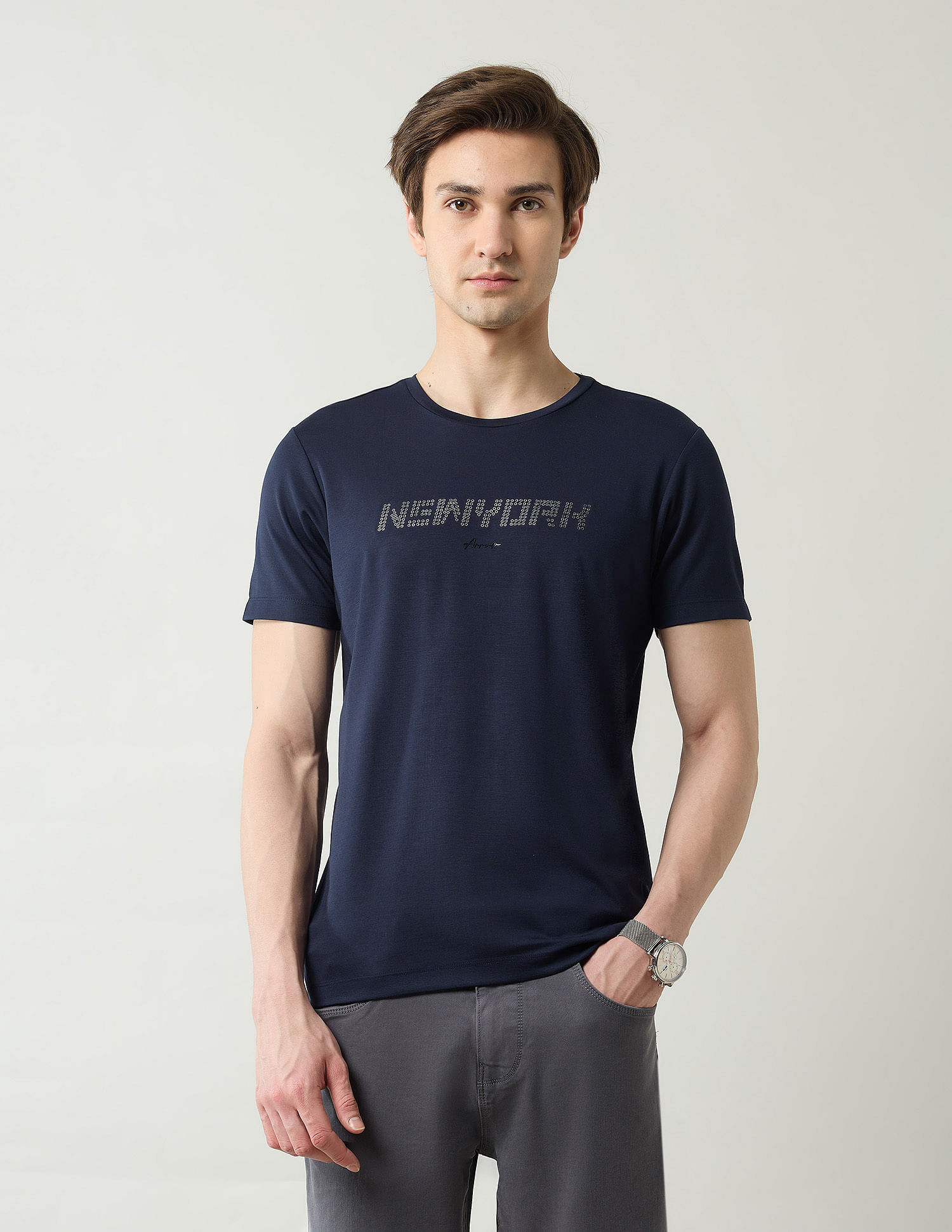 Arrow Newyork Brand Printed Night Is Young T-Shirt