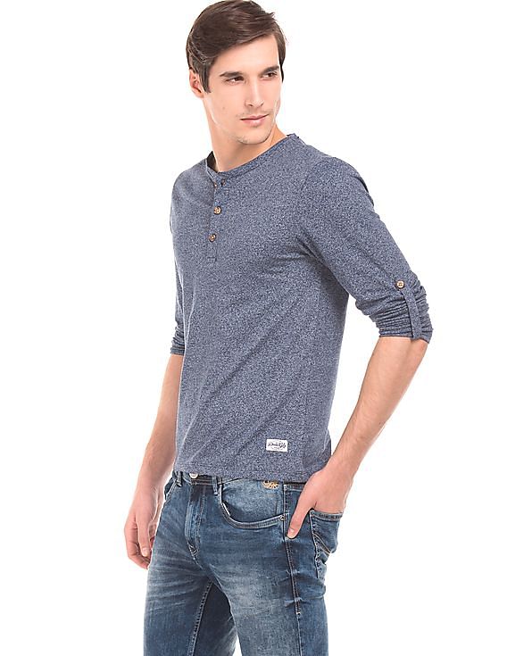 Regular Fit Heathered Henley T-Shirt