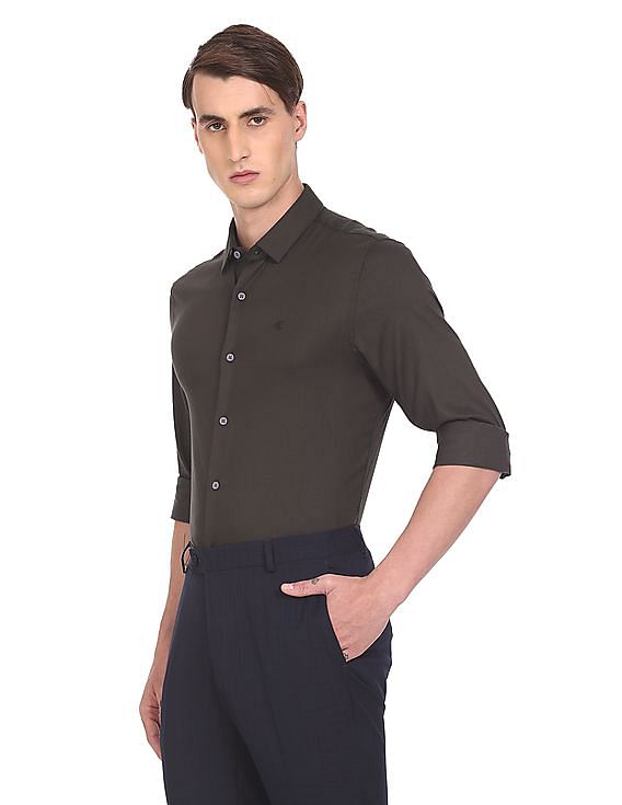 Calvin Klein Men Dark Brown Long Sleeve Slim Fit Formal Shirt