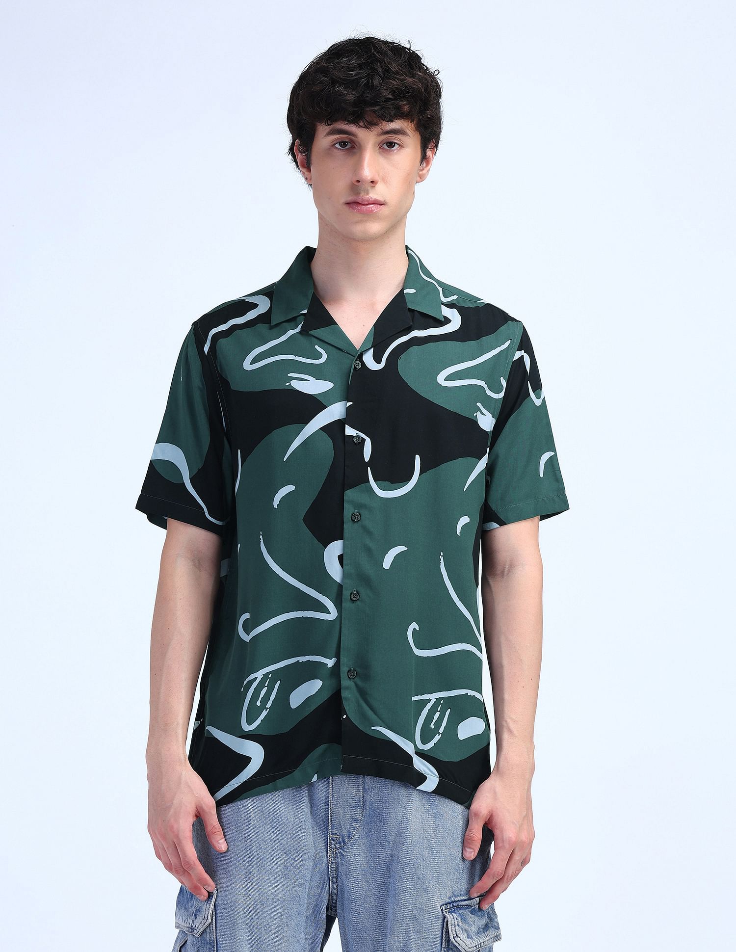 Flying Machine Abstract Print Viscose Shirt