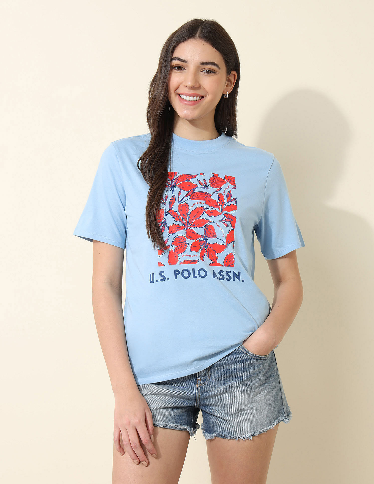 U.S. Polo Assn. Women Boyfriend Fit Brand Printed T-Shirt