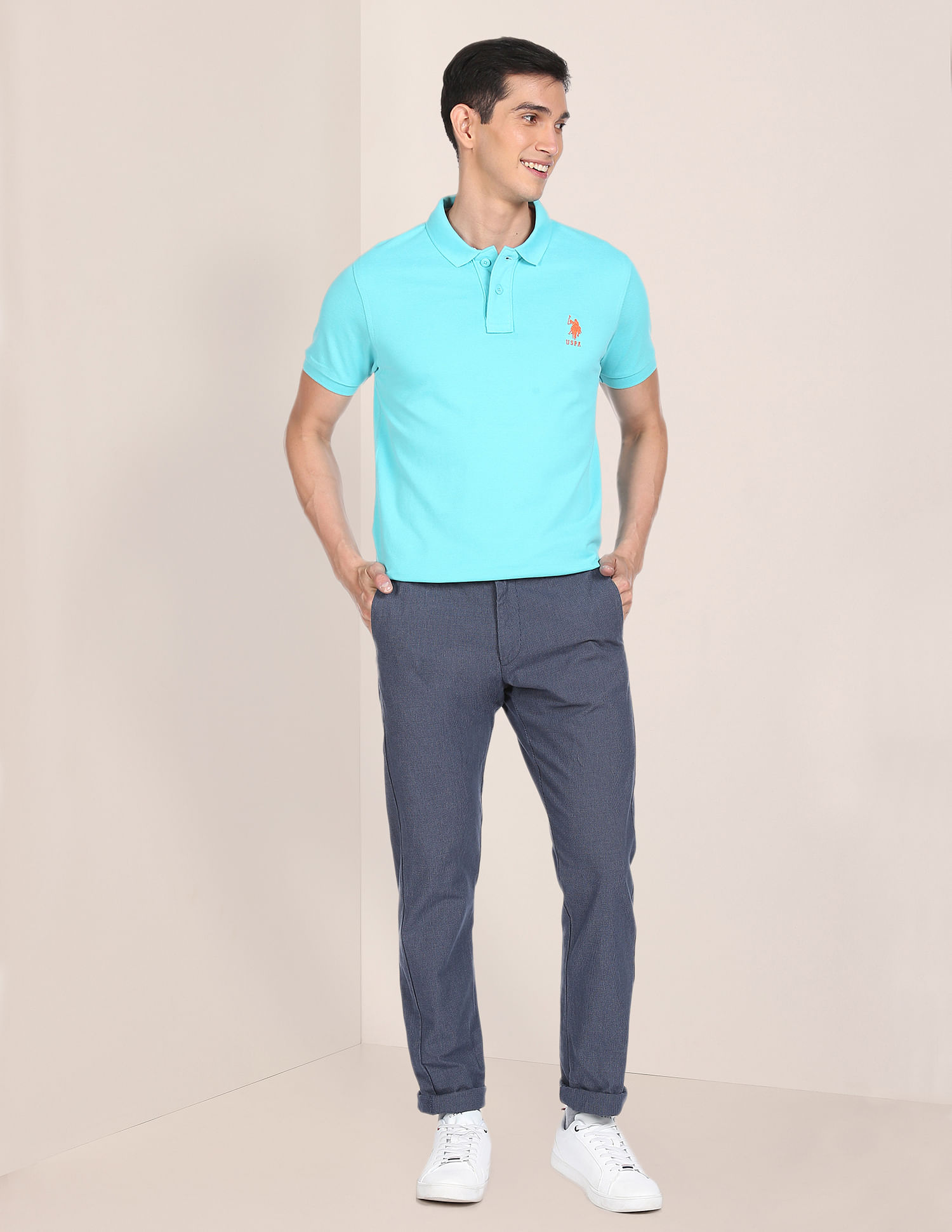 Buy U.S. Polo Assn. Ribbed Collar Solid Polo Shirt 