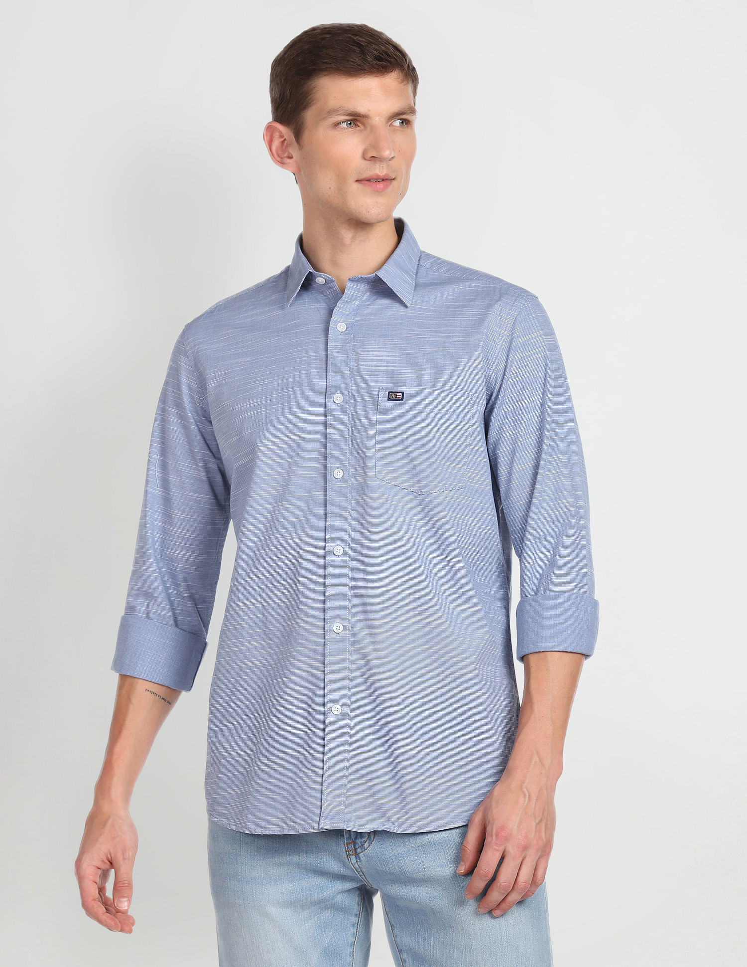 Arrow Sports Horizontal Stripe Slim Fit Shirt
