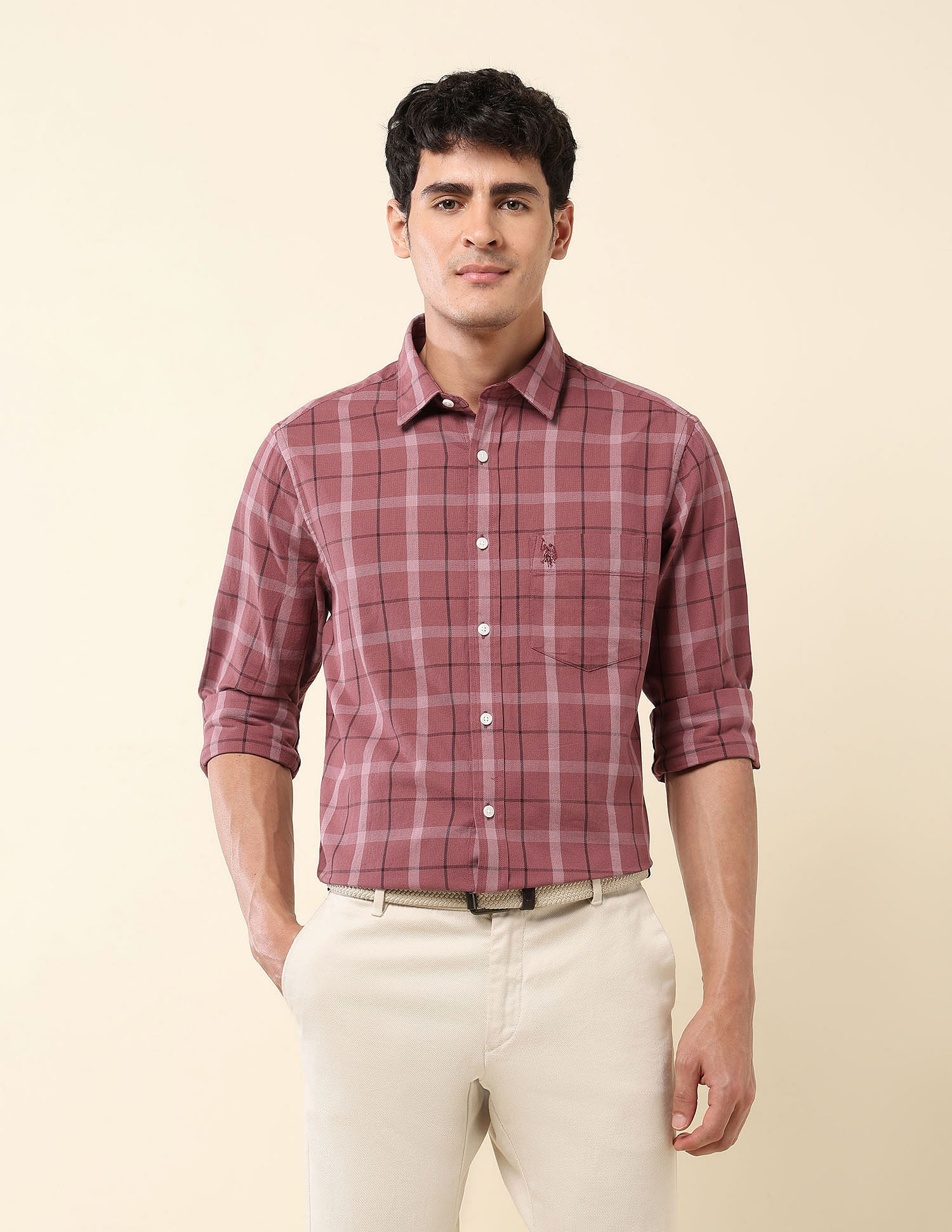 U.S. Polo Assn. Grid Tattersall Checked Tailored Fit Shirt