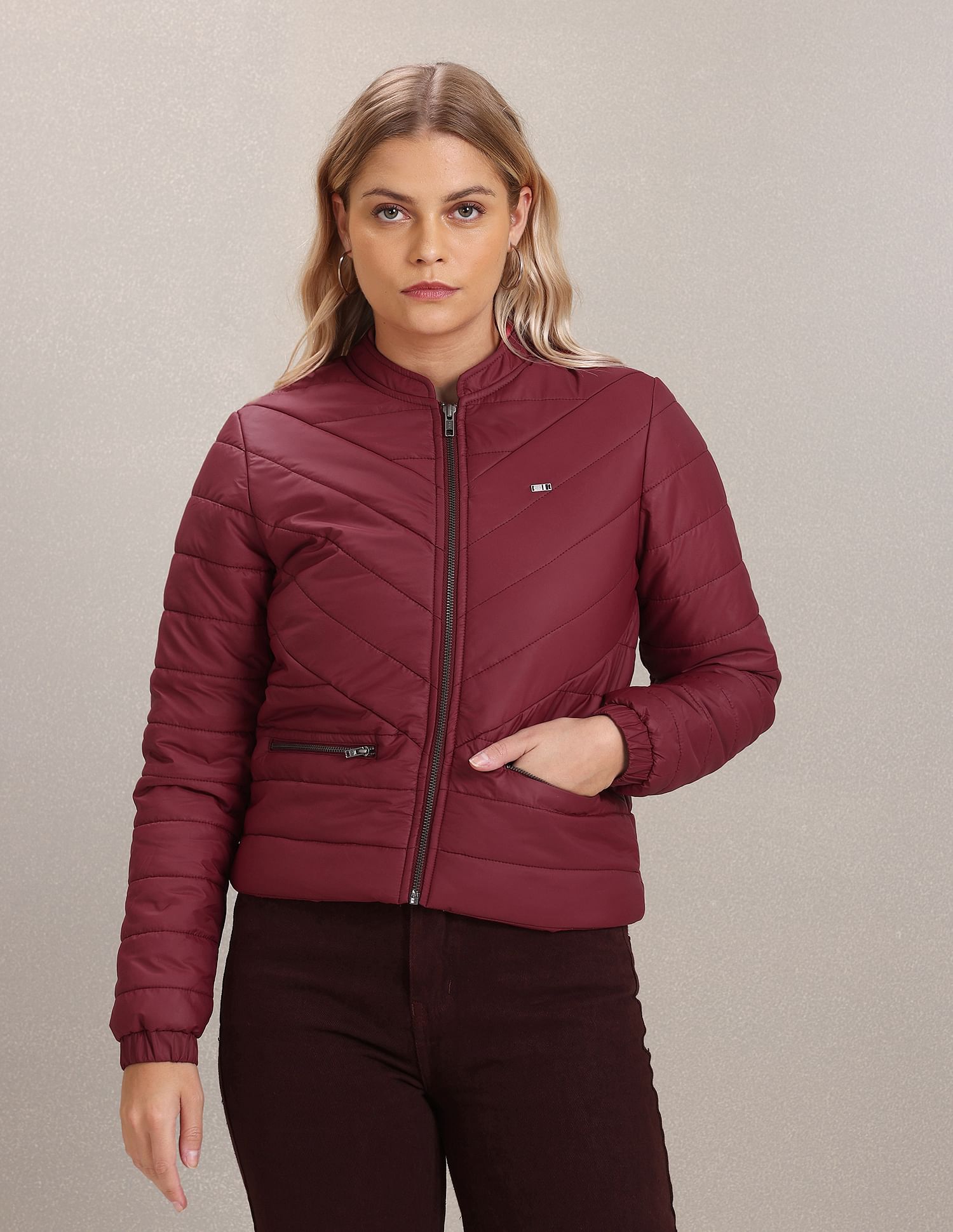 U.S. Polo Assn. Women Stand Collar Solid Quilted Jacket