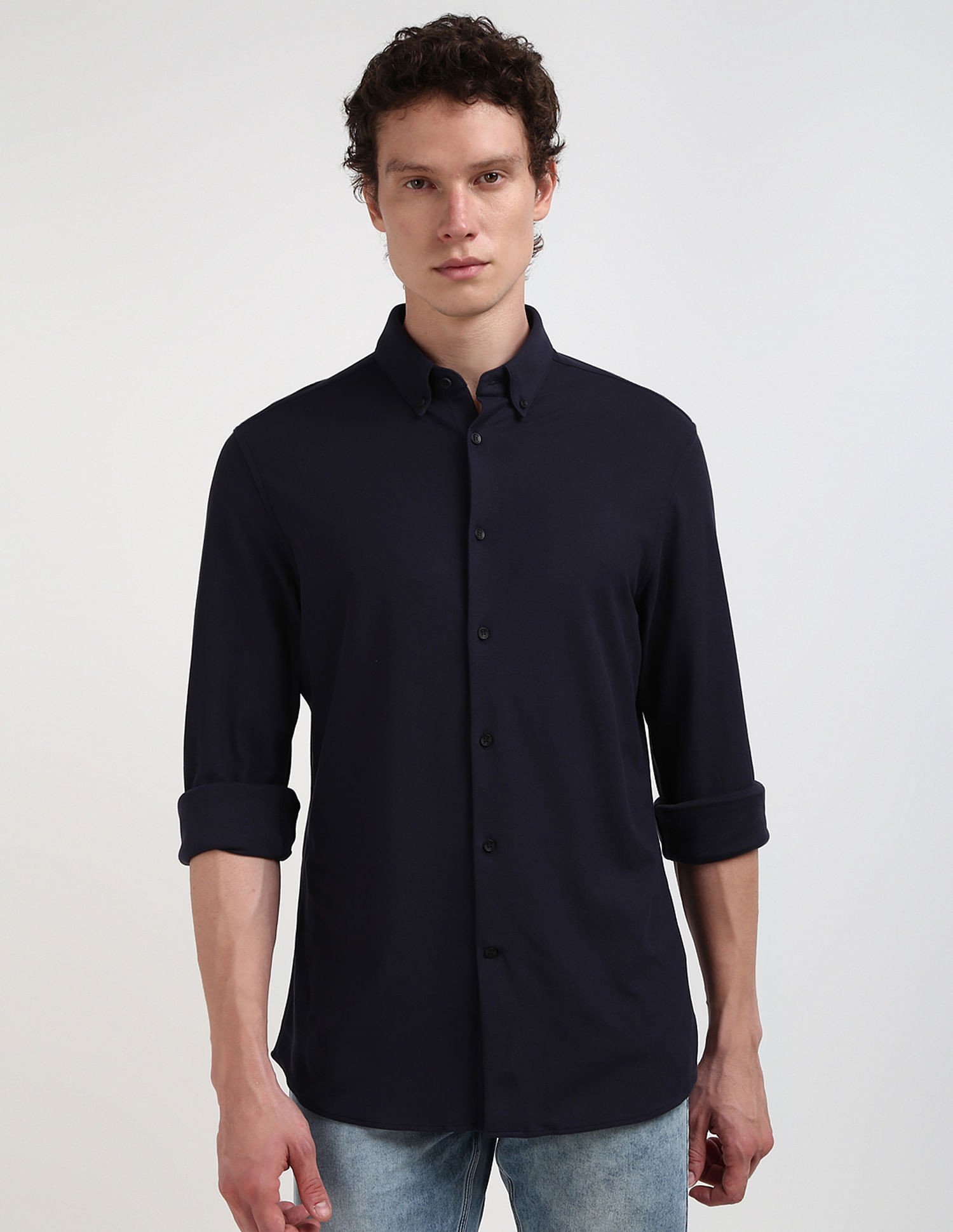 Calvin Klein Pique Jersey Button Down Collar Shirt