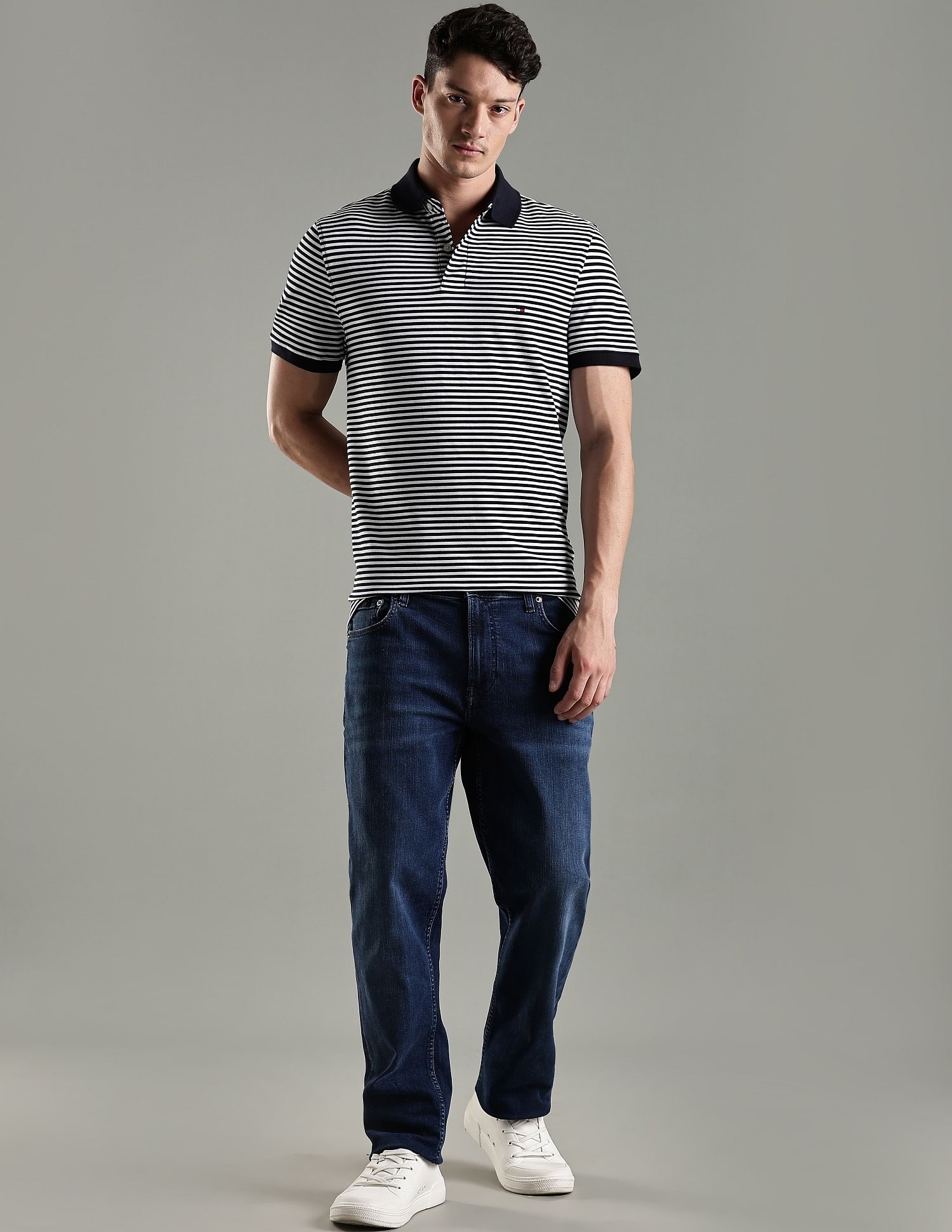 Tommy Hilfiger Striped Regular Fit Cotton Polo T-Shirt