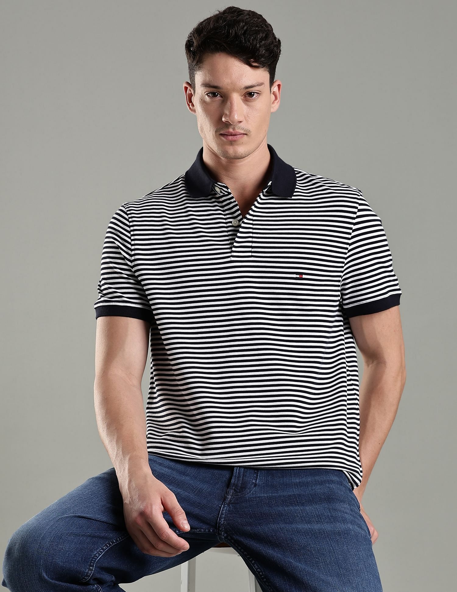 Tommy Hilfiger Striped Regular Fit Cotton Polo T-Shirt