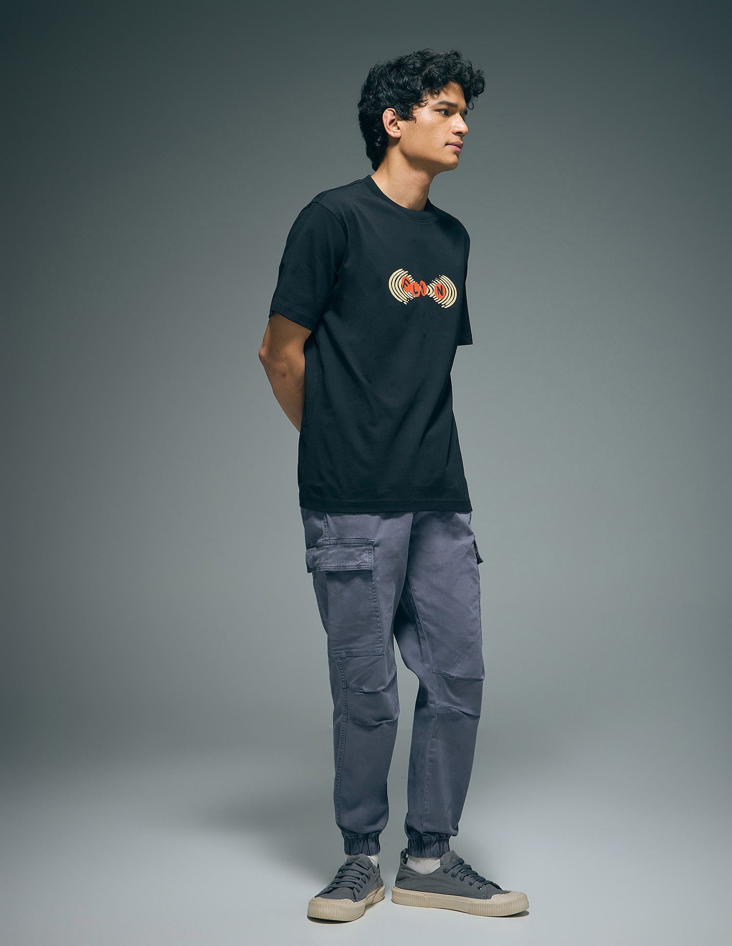 Flying Machine Mid Rise Solid Cargo Joggers