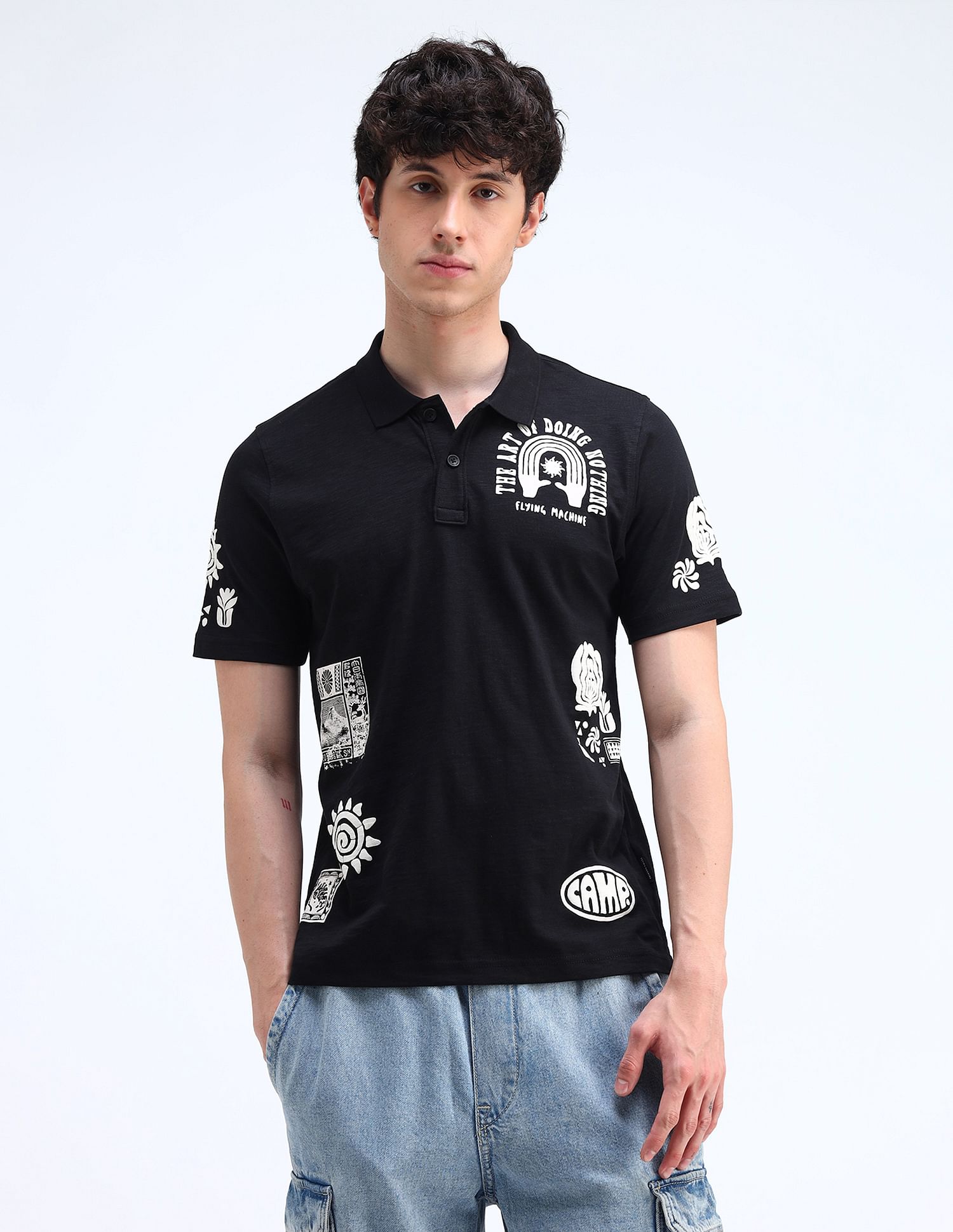 Flying Machine Printed Relxaed Fit Polo Shirt