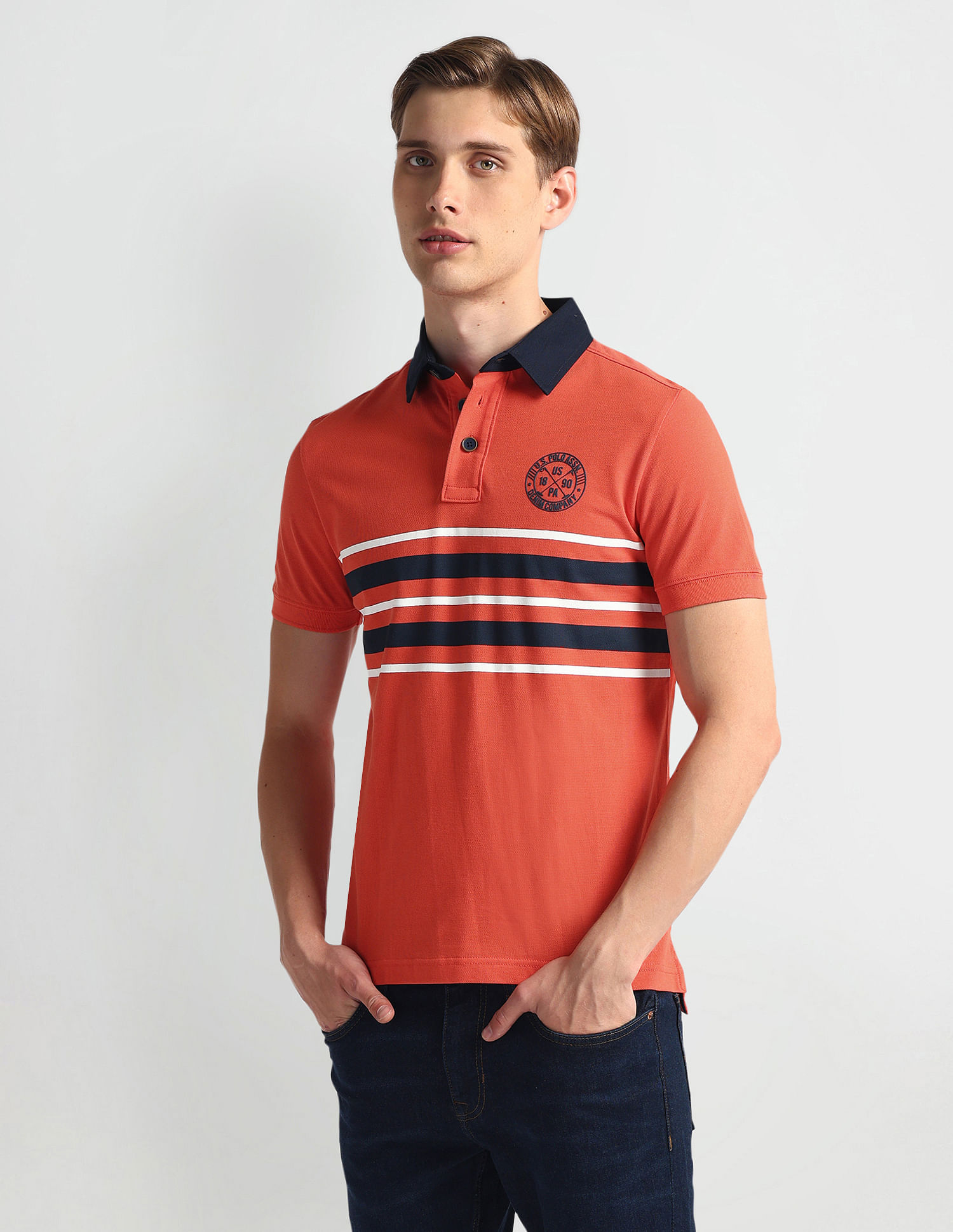 U.S. Polo Assn. Denim Co. Ribbed Collar Stripe Polo Shirt