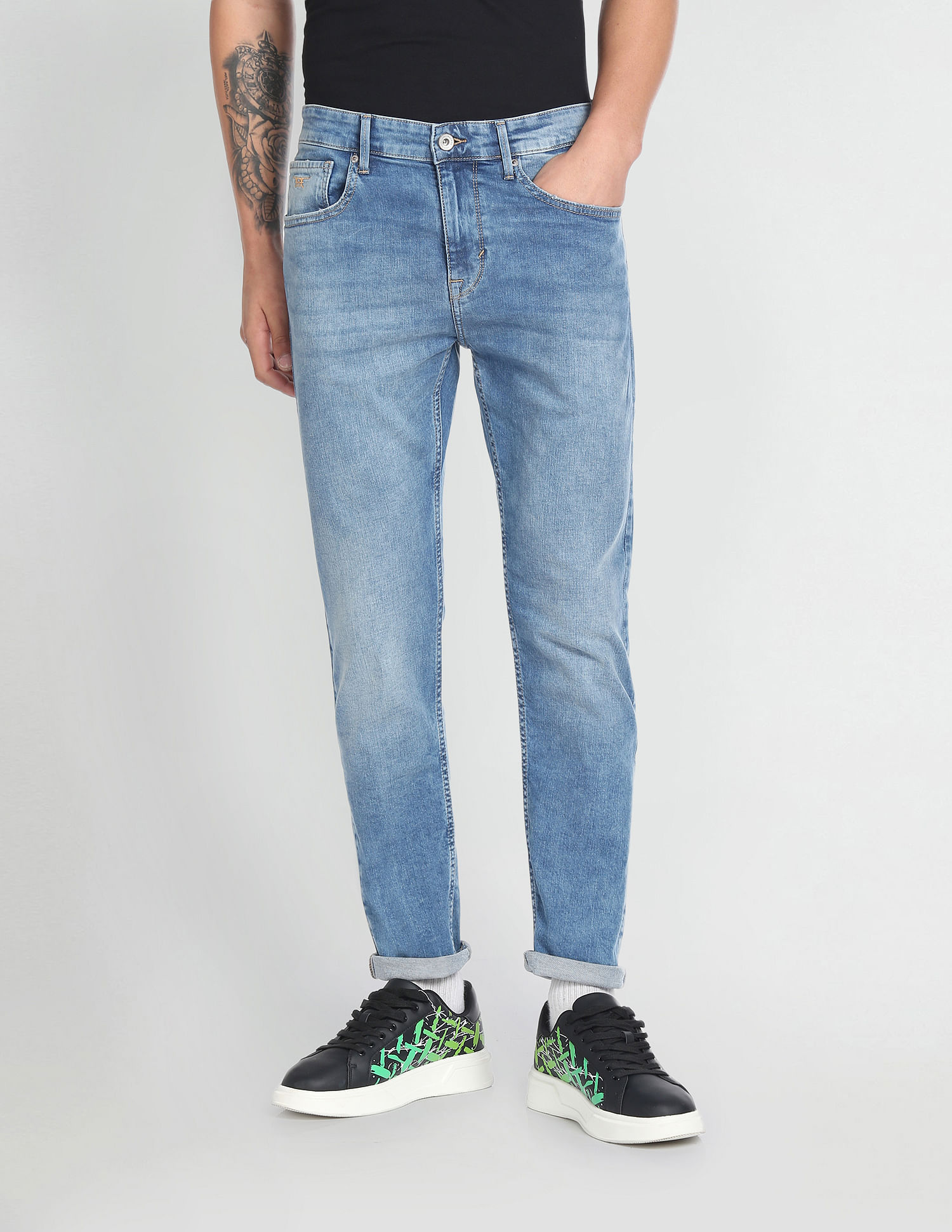 Flying Machine Slash Slim Tapered Fit Mid Rise Jeans