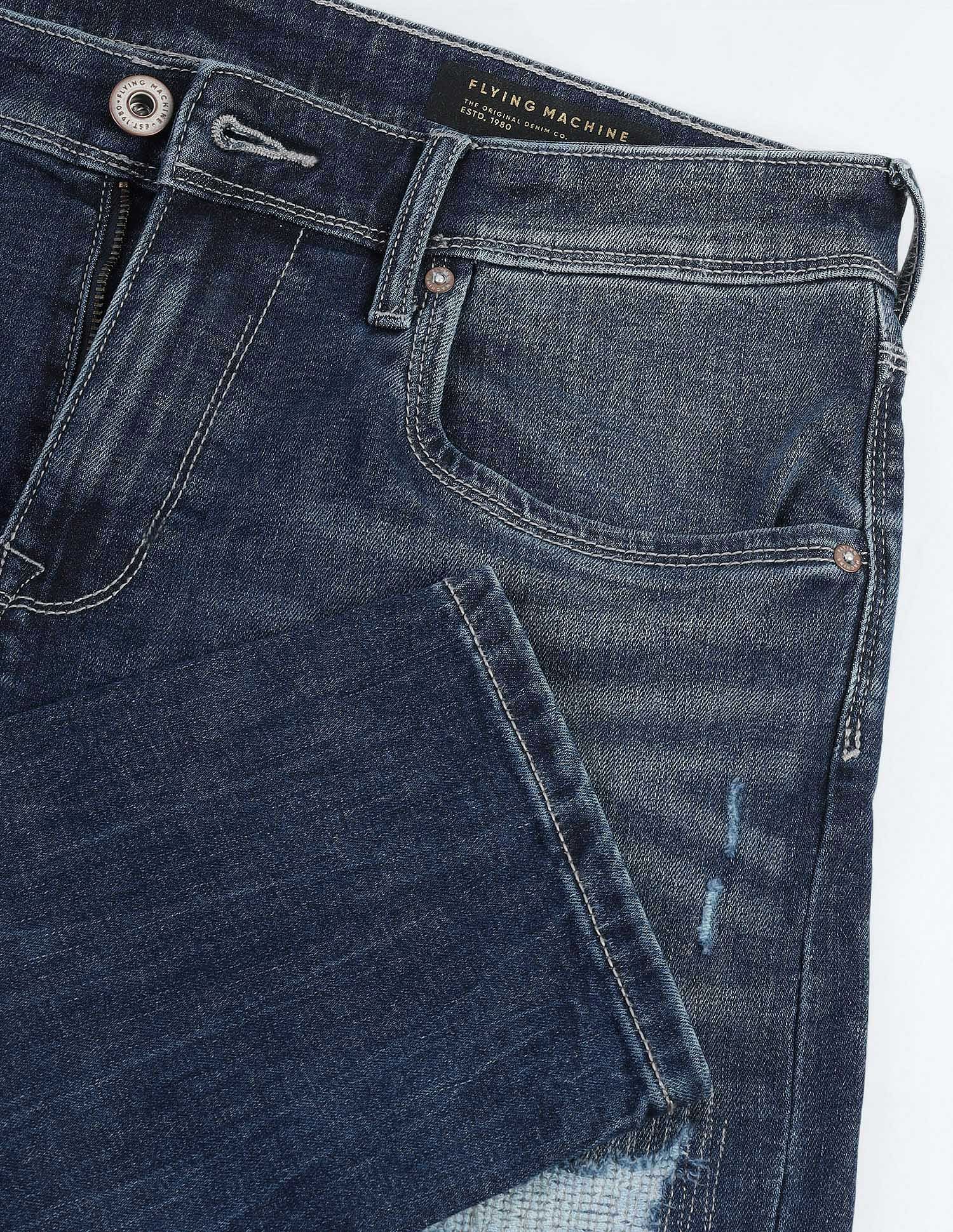 Flying Machine Mid Rise Slash Slim Tapered Jeans