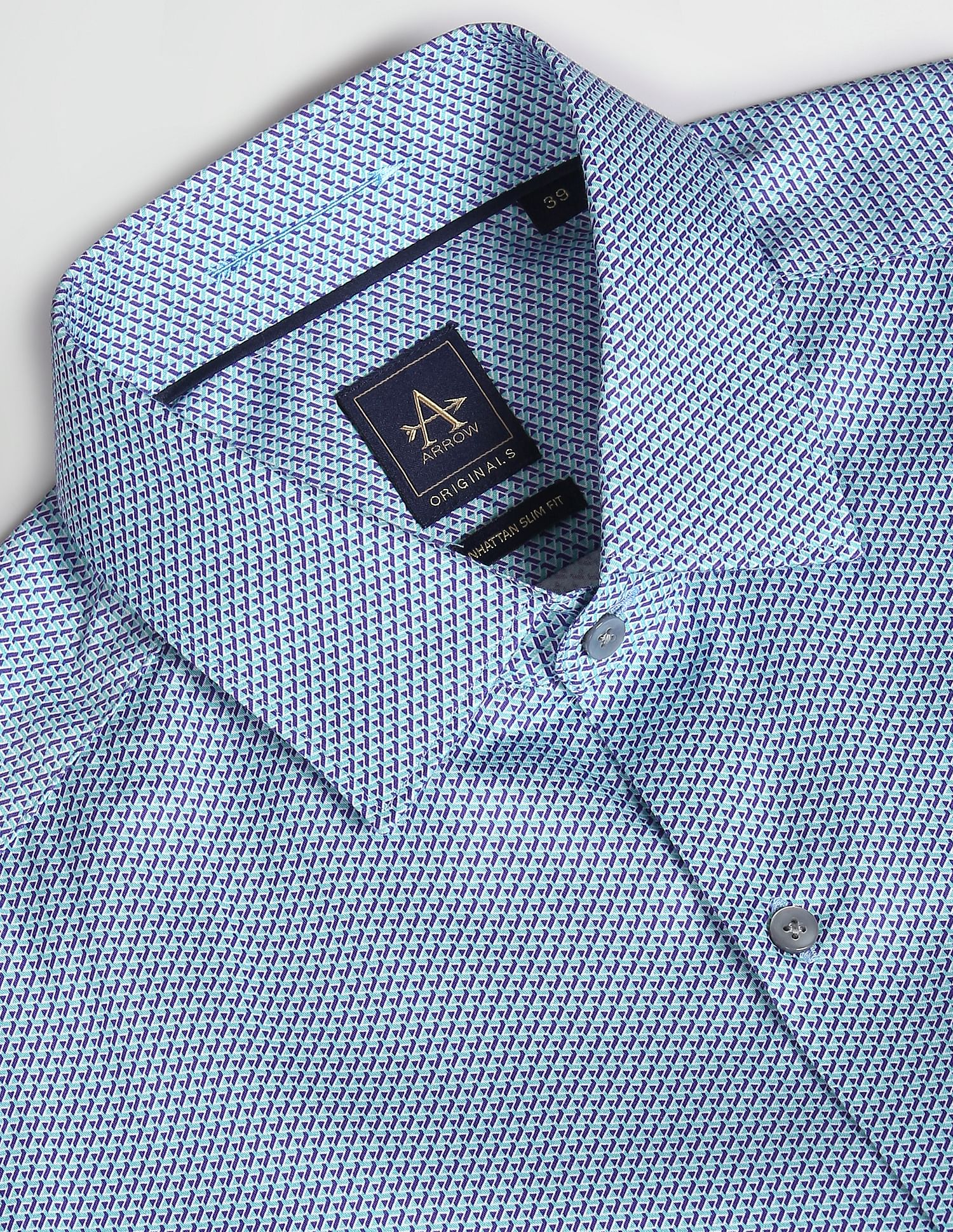 Arrow Cutaway Collar Geometric Print Shirt