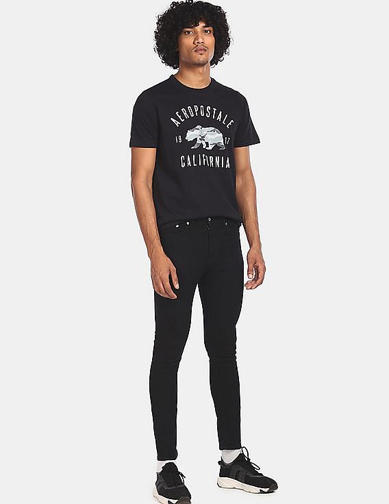 Aeropostale Men Black Brand Print Cotton T-Shirt