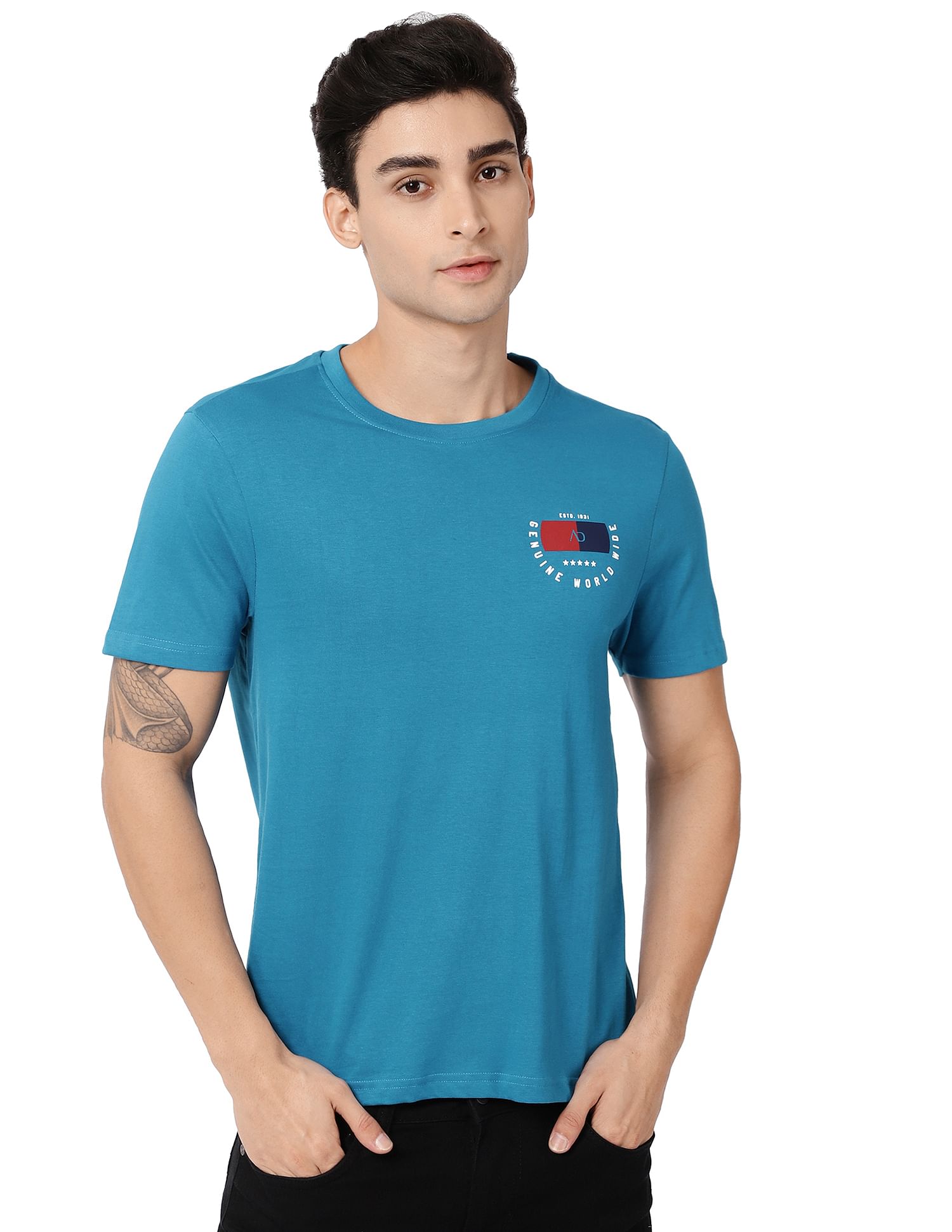 AD by Arvind Crew Neck Solid Cotton T-Shirt