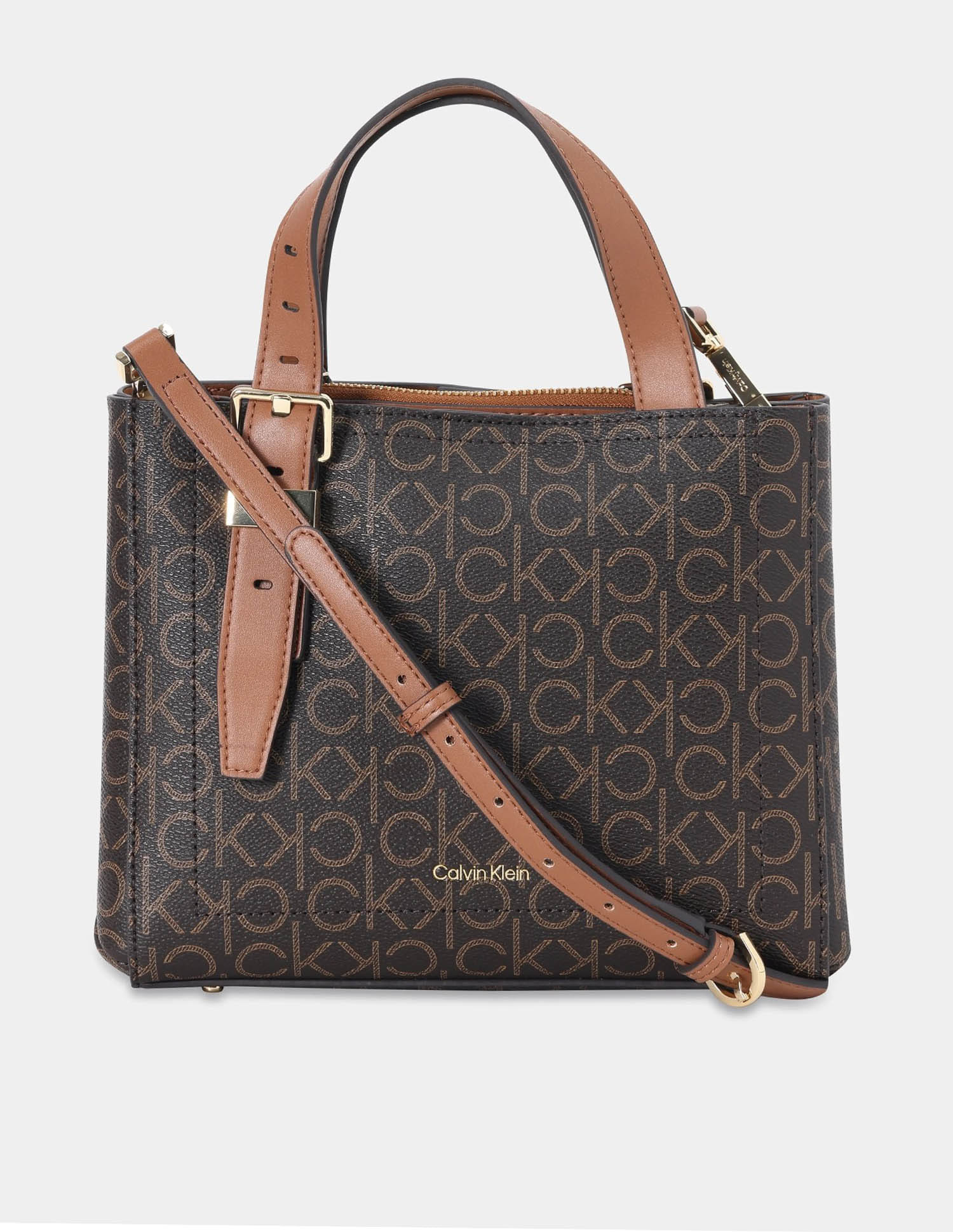 Buy Calvin Klein Logo Brown Pu Handbag