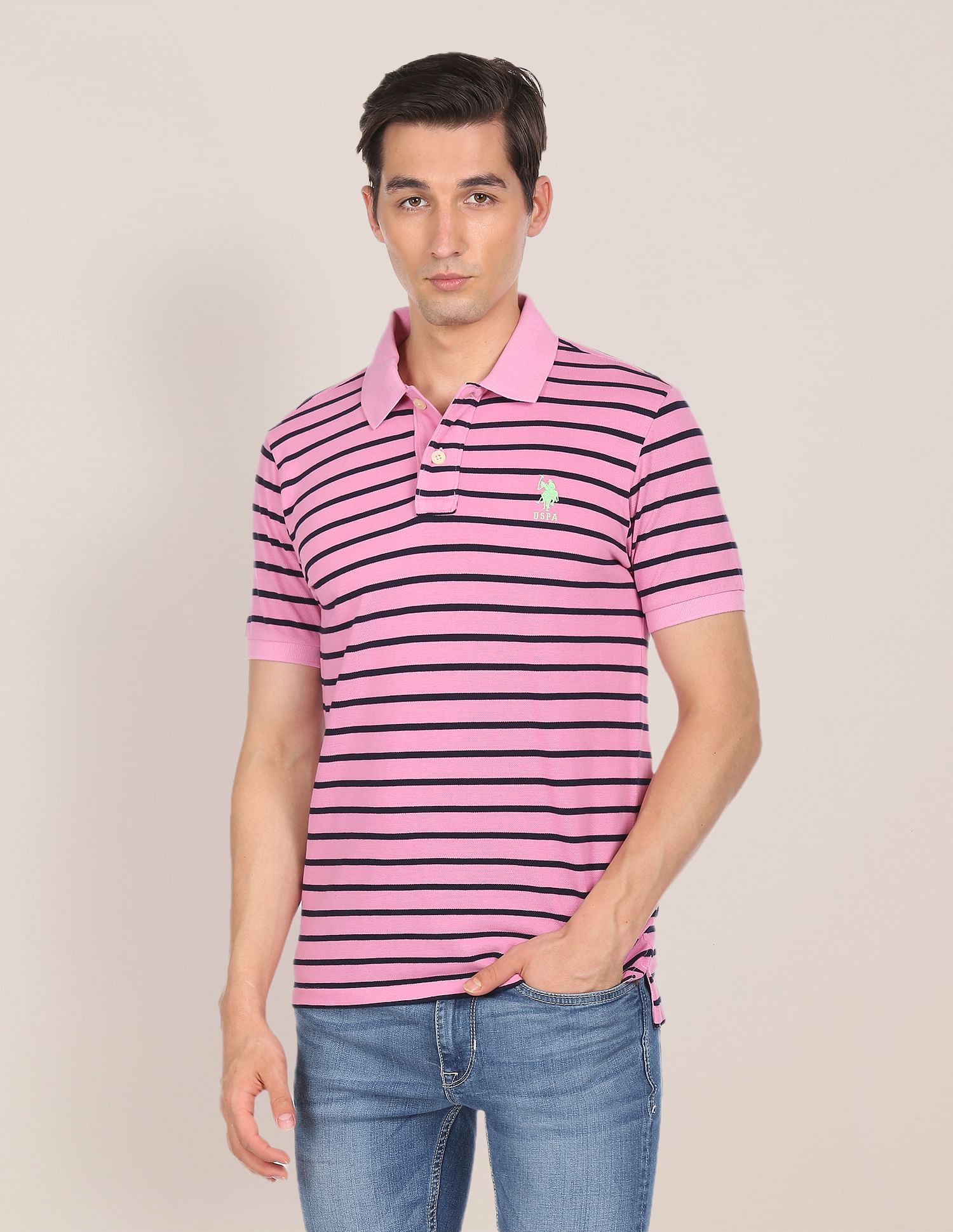 U.S. Polo Assn. Ribbed Collar Horizontal Stripe Polo Shirt