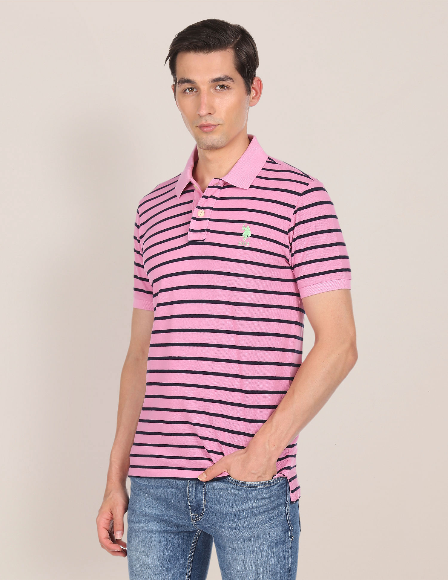 U.S. Polo Assn. Ribbed Collar Horizontal Stripe Polo Shirt