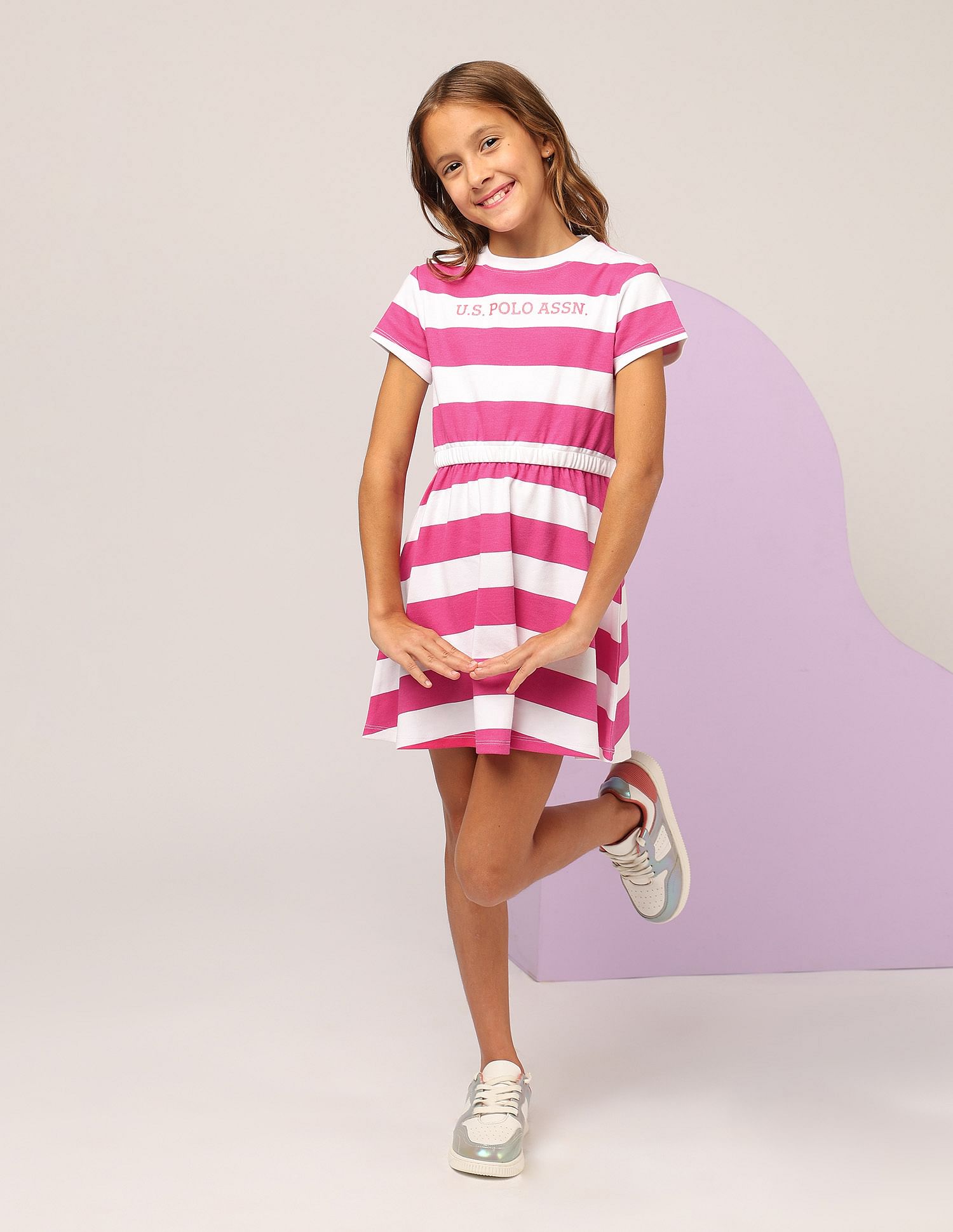 U.S. Polo Assn. Kids Girls Striped Fit And Flare Dress