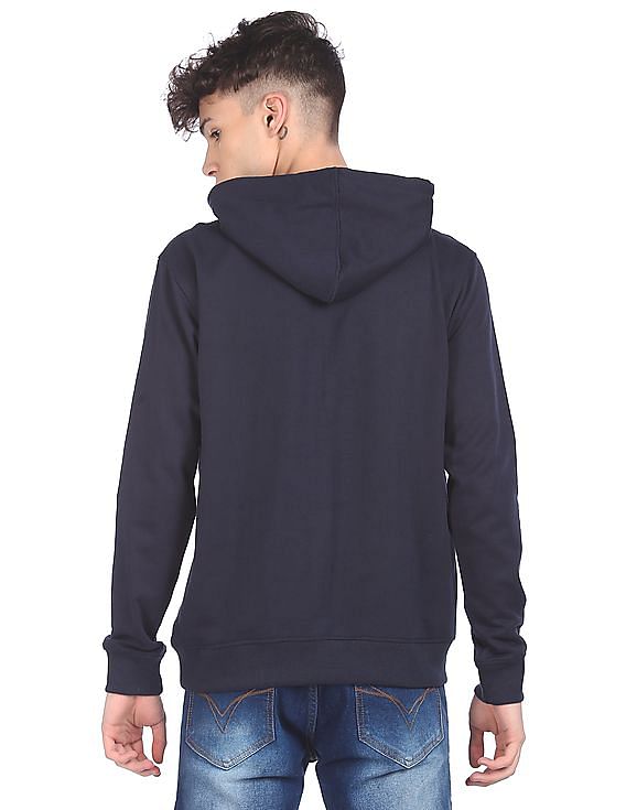 Aeropostale Men Navy Long Sleeve Printed Hood Sweatshirt