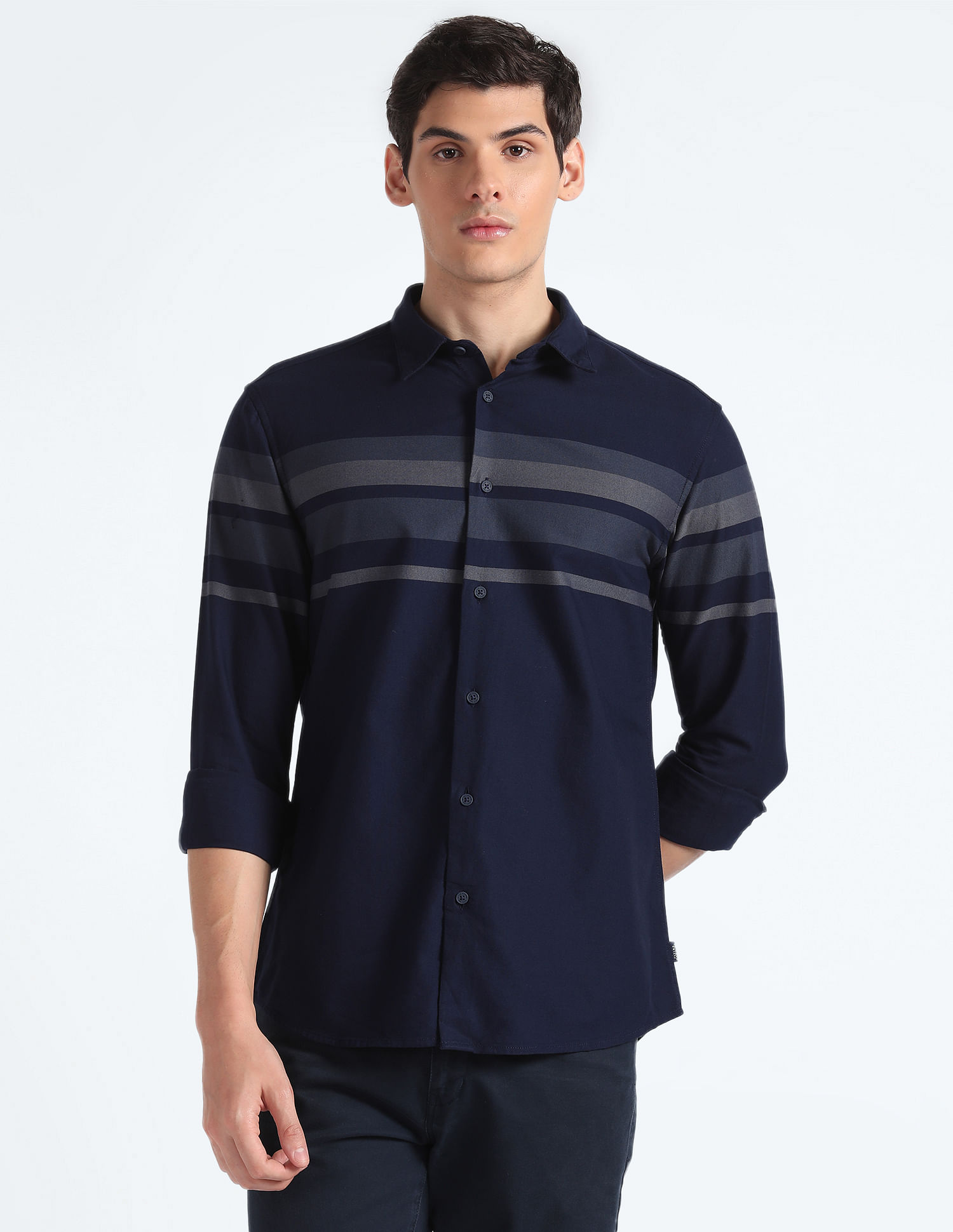 Flying Machine Horizontal Stripe Cotton Shirt