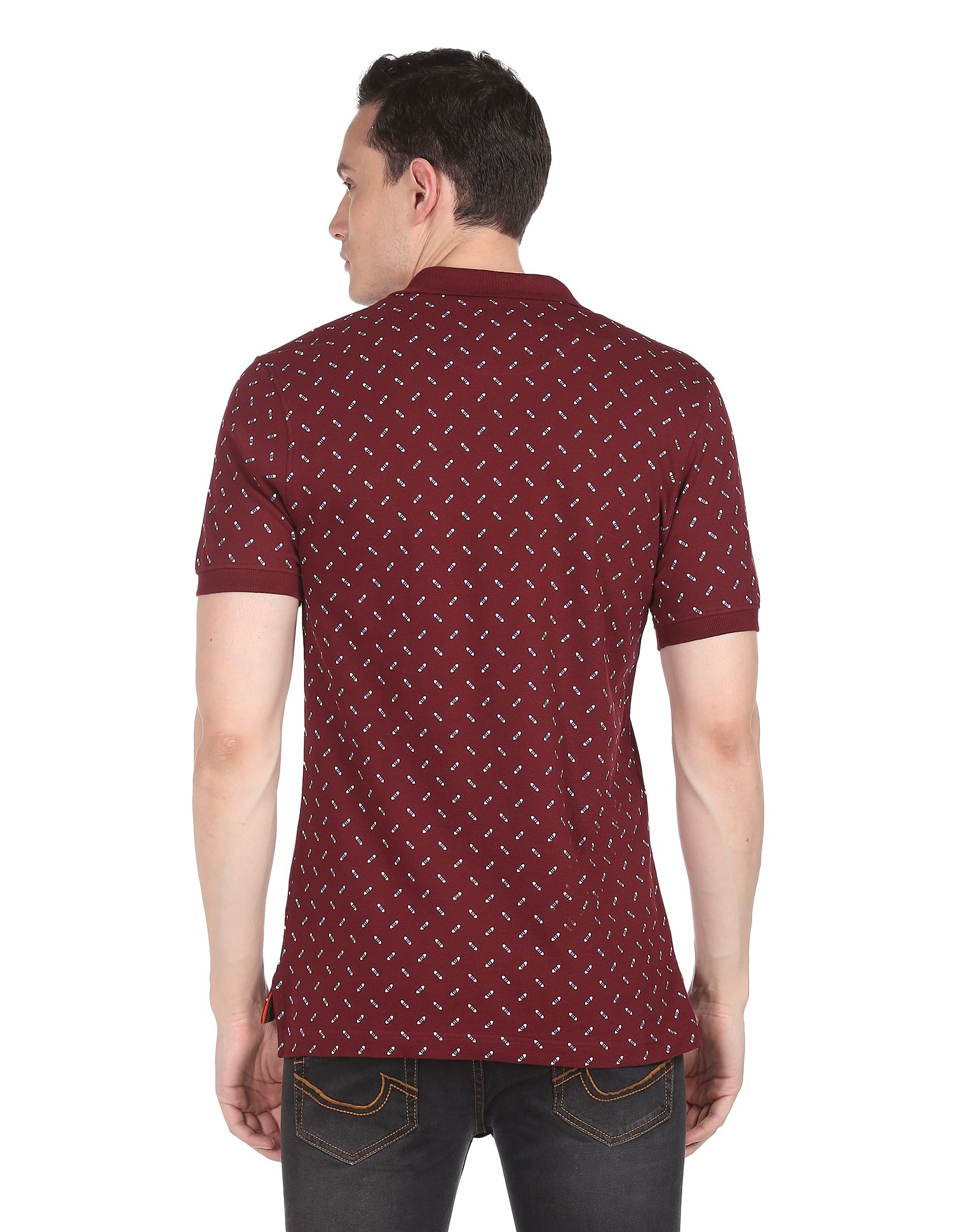 AD by Arvind Cotton Abstract Print Polo Shirt