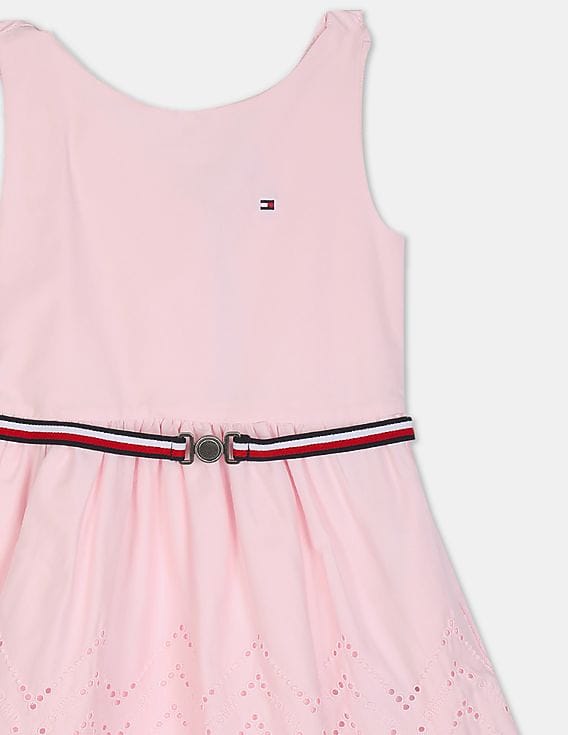 Buy Tommy Hilfiger Kids Girls Light Pink Embroidered Branding Cutwork Dress  - NNNOW.com