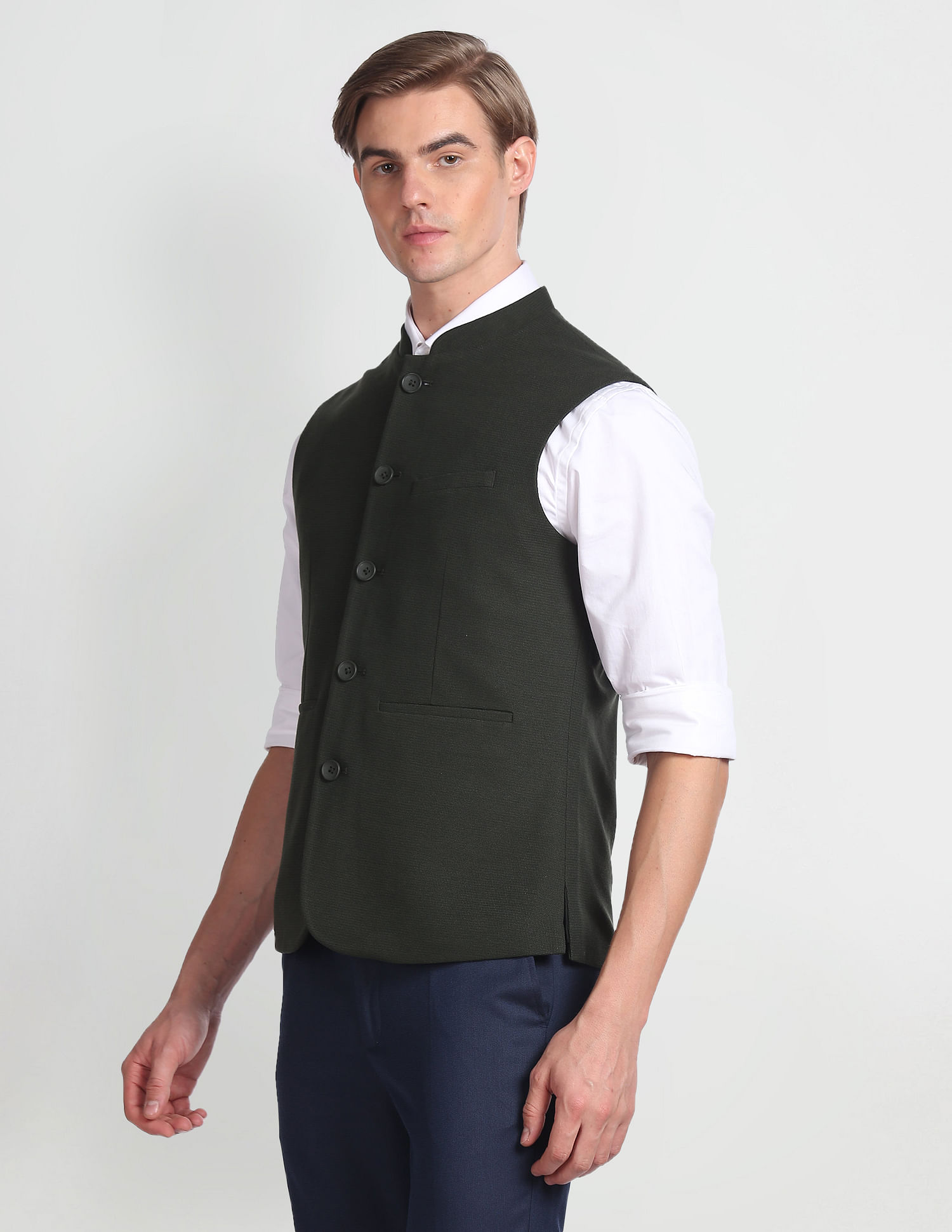 Mandarin collar vest best sale