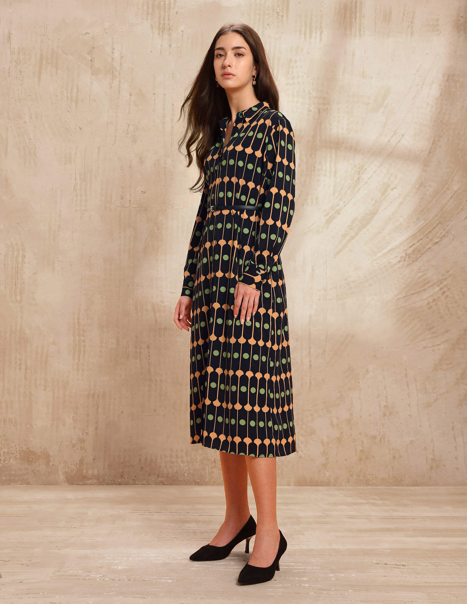 U.S. Polo Assn. Women Geometric Printed Midi Shirt Dress
