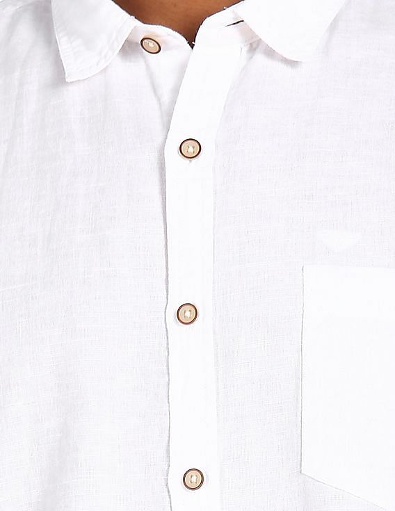 Flying Machine Cotton Linen Solid Casual Shirt