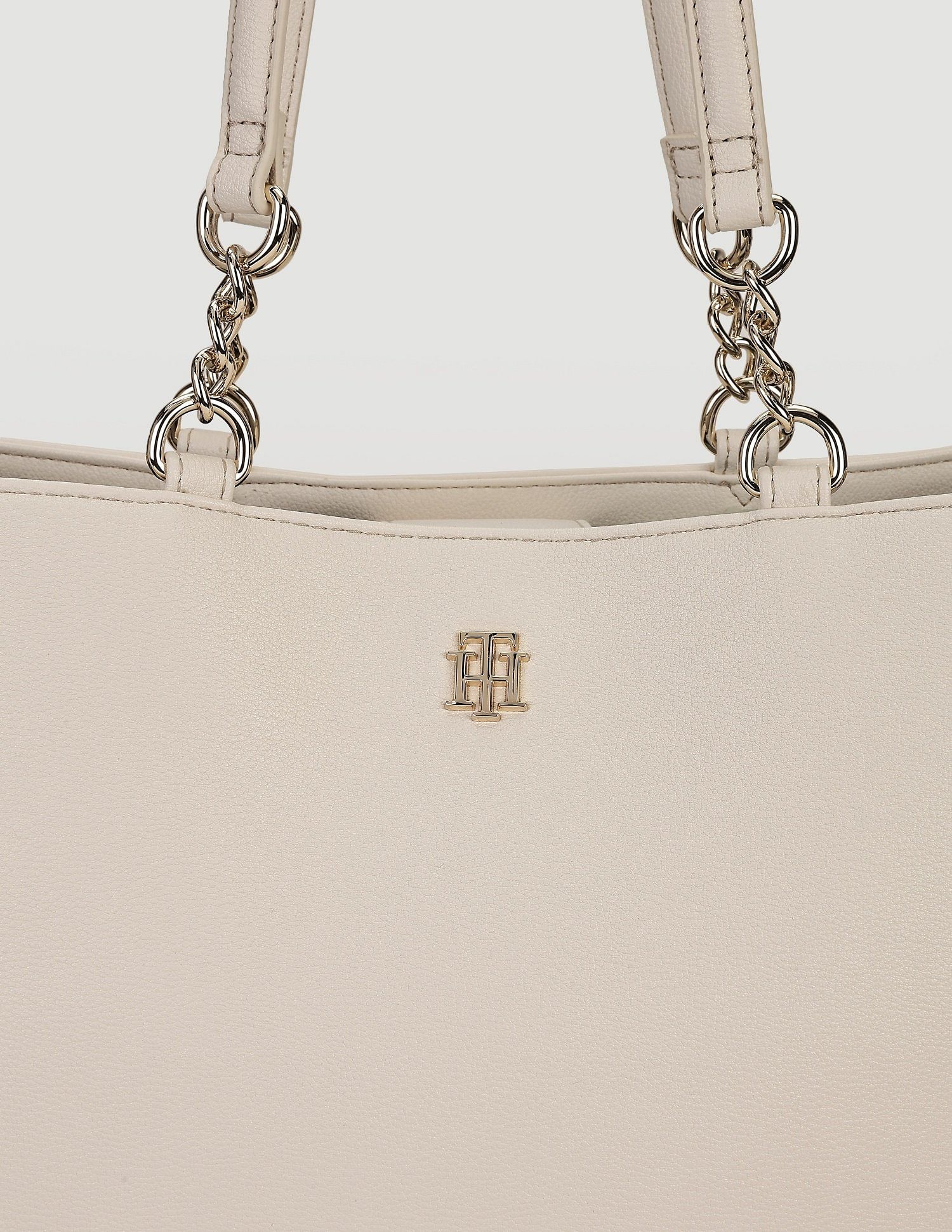 Tommy Hilfiger Solid Beige PU Totes