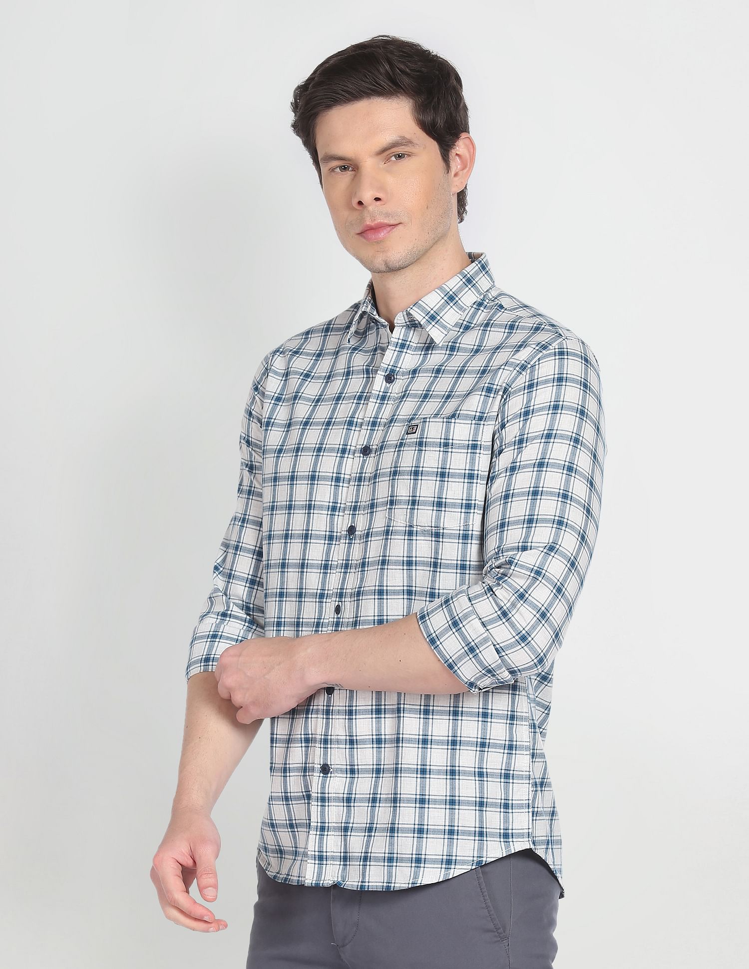 Arrow Sports Point Collar Tartan Check Casual Shirt