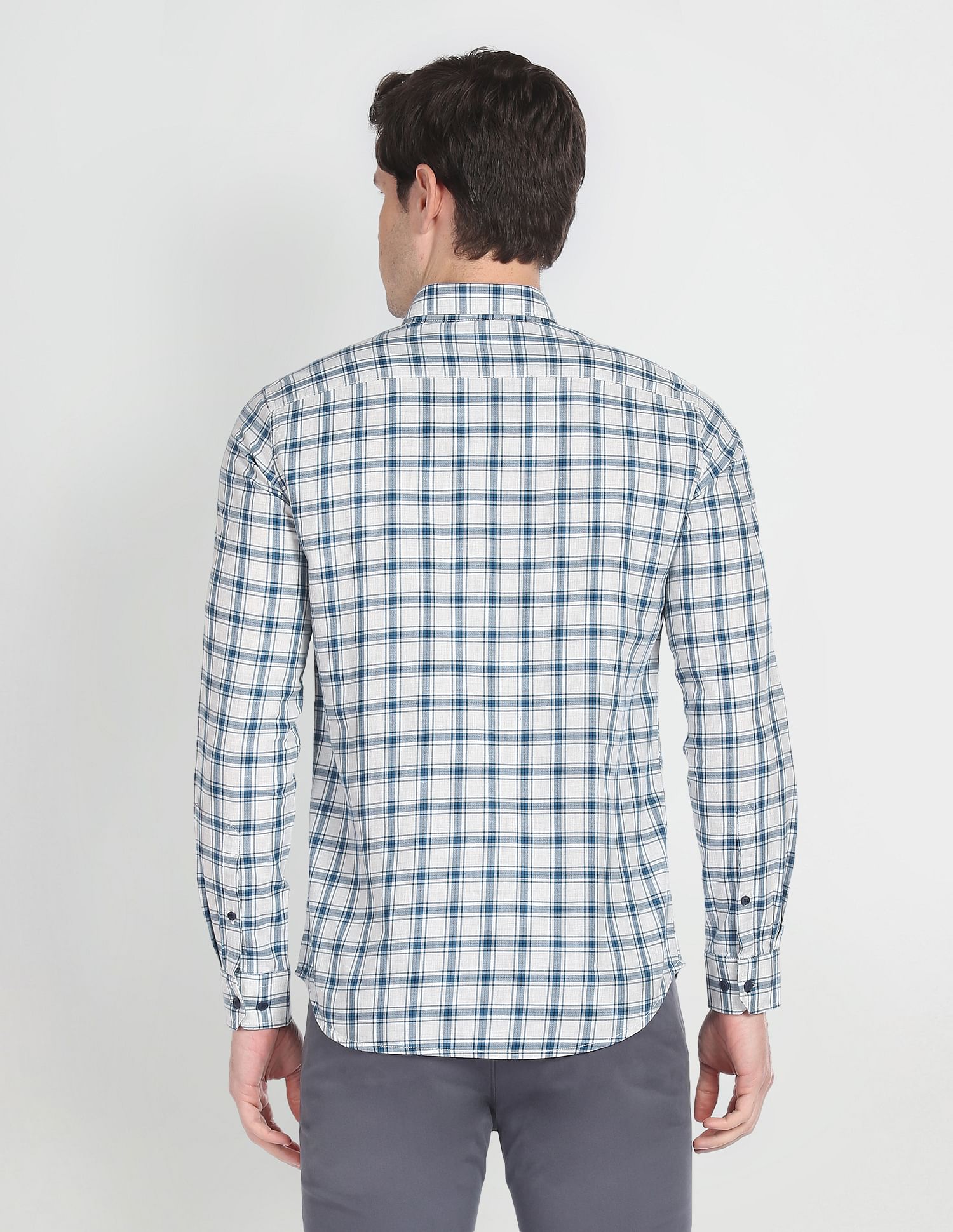 Arrow Sports Point Collar Tartan Check Casual Shirt