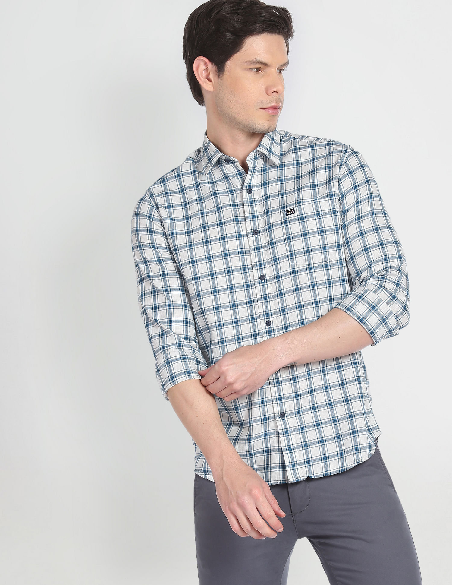 Arrow Sports Point Collar Tartan Check Casual Shirt