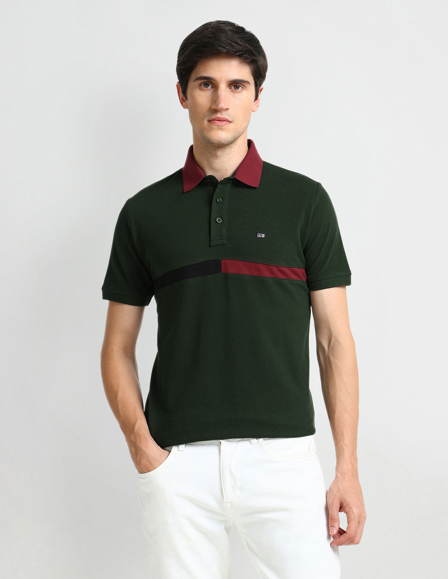 Arrow Sports Contrast Collar Striped Polo Shirt