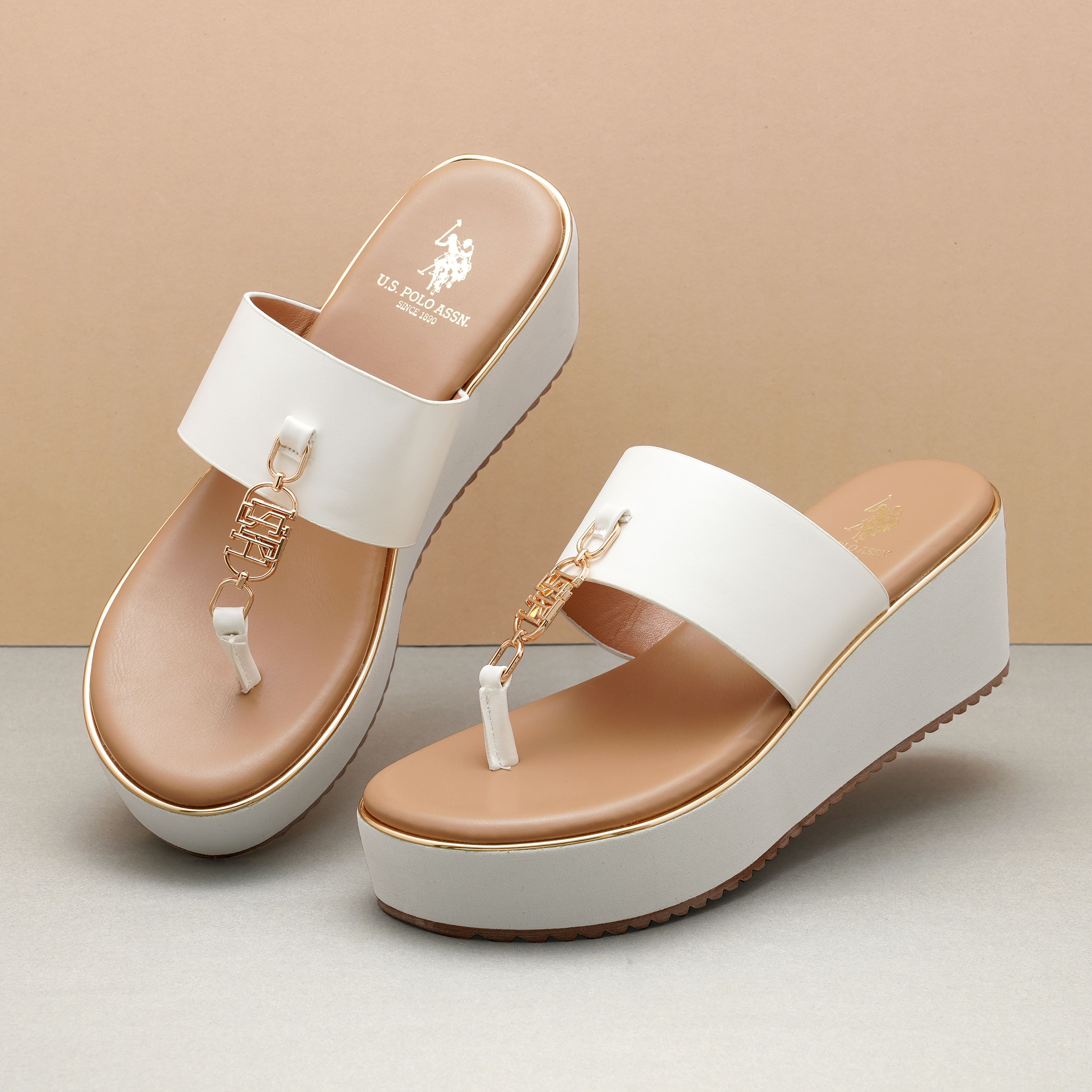 U.S. Polo Assn. Women Toe Separator Alessia Wedge Sandals